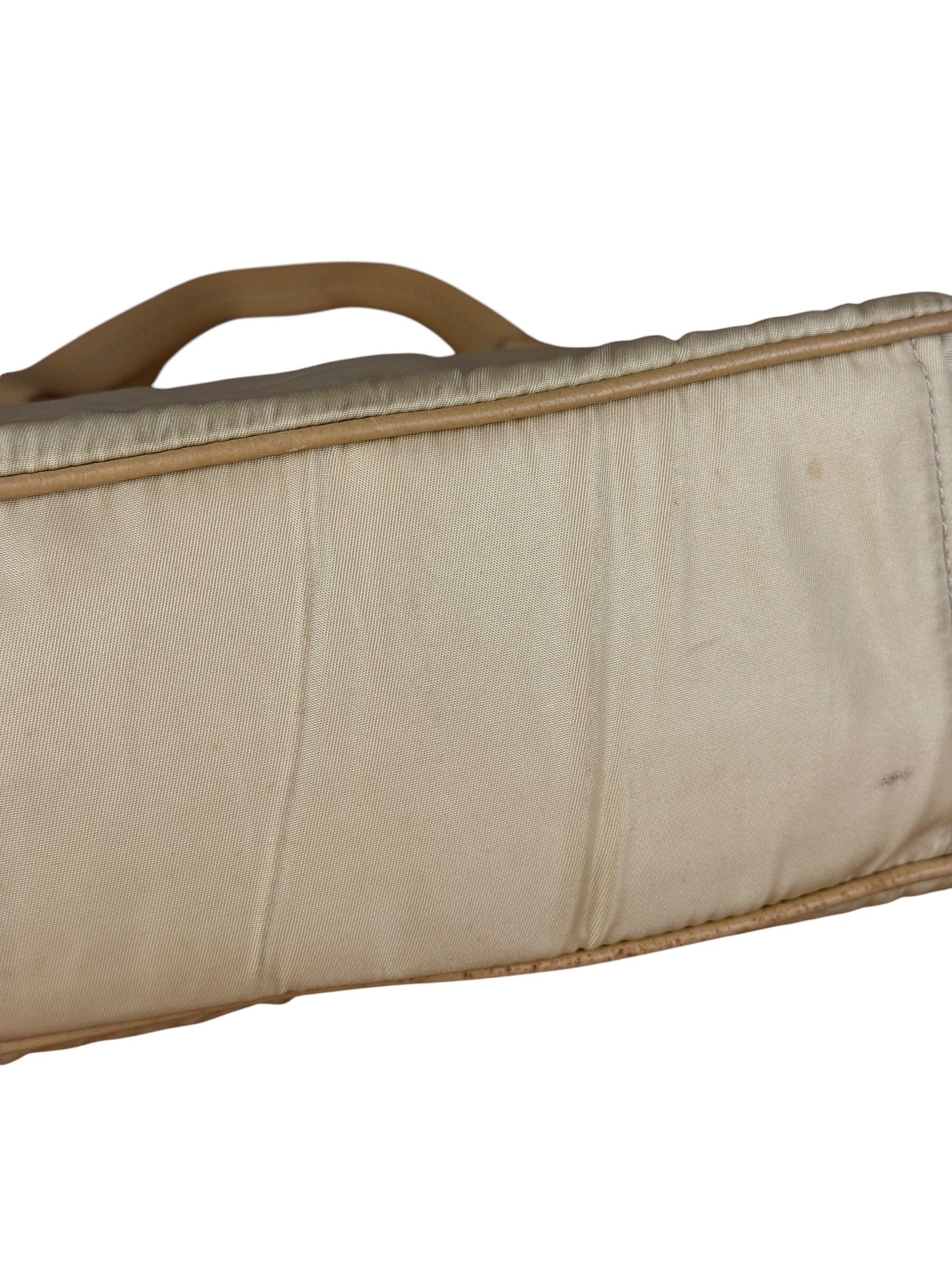 Prada Vintage Beige Nylon/Leather Logo Handbag