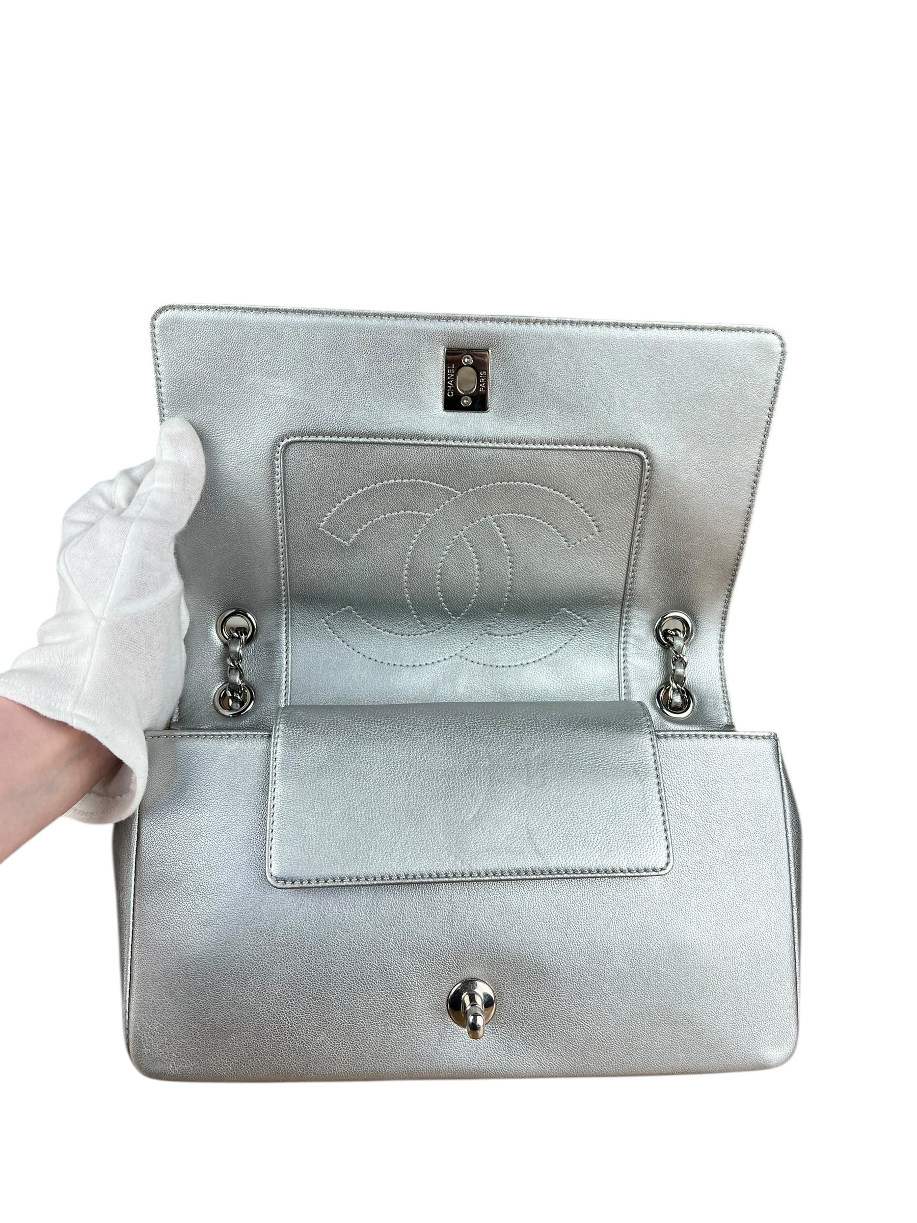 Chanel 2017 Mademoiselle Silver Chevron Single Flap