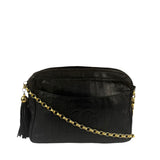 Chanel Vintage Black Leather Mademoiselle Vertical Quilted Shoulder Bag 1990's