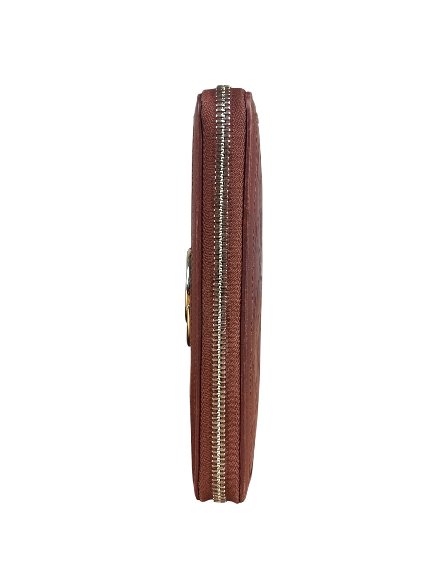 Gucci Burgundy Marmont Leather Guccissima Zip Long Wallet