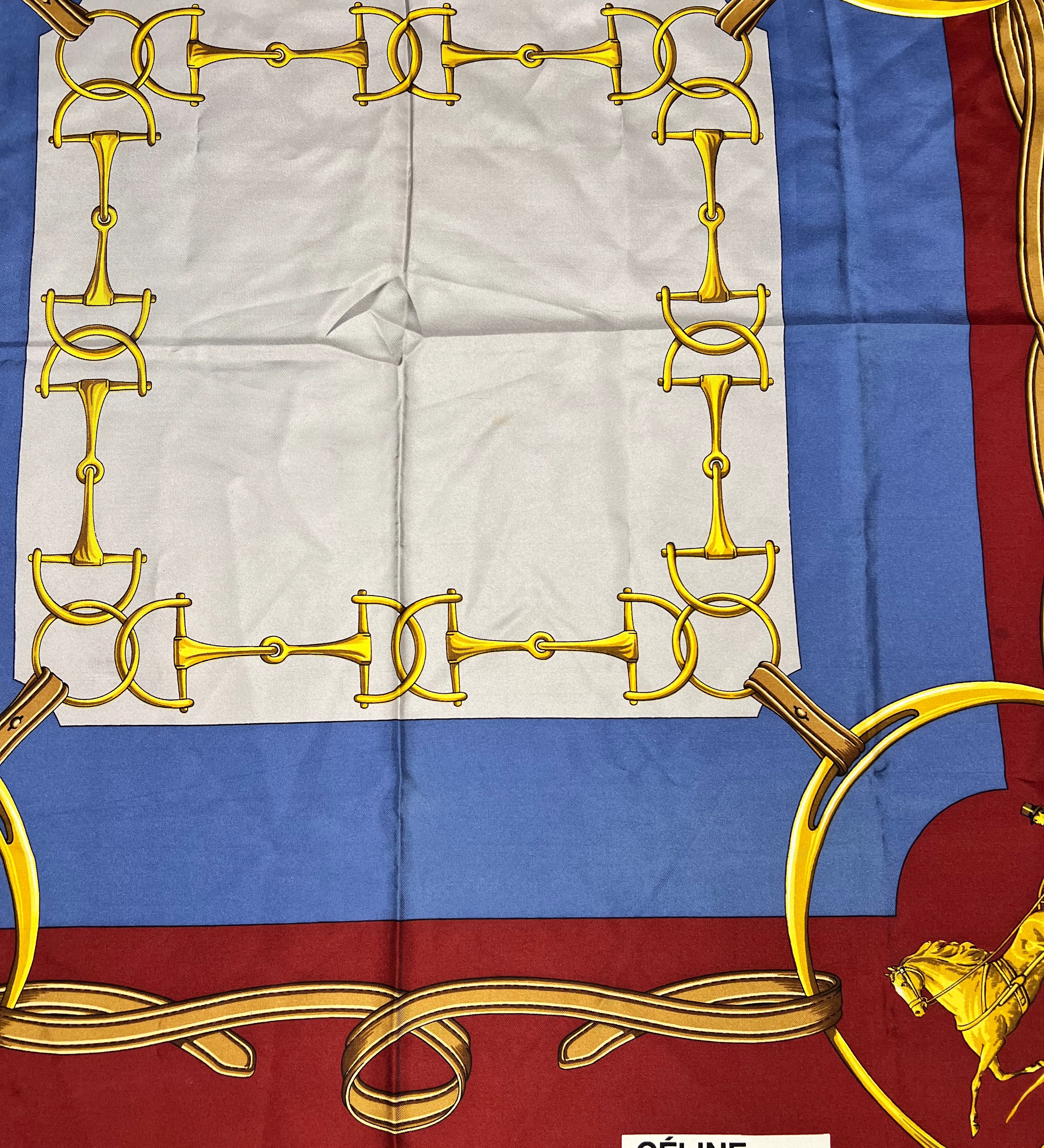 Celine Blue/Red Vintage Horsebit Silk Scarf