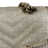 Gucci GG Beige Raffia Marmont Snakeskin Trim Flap Bag
