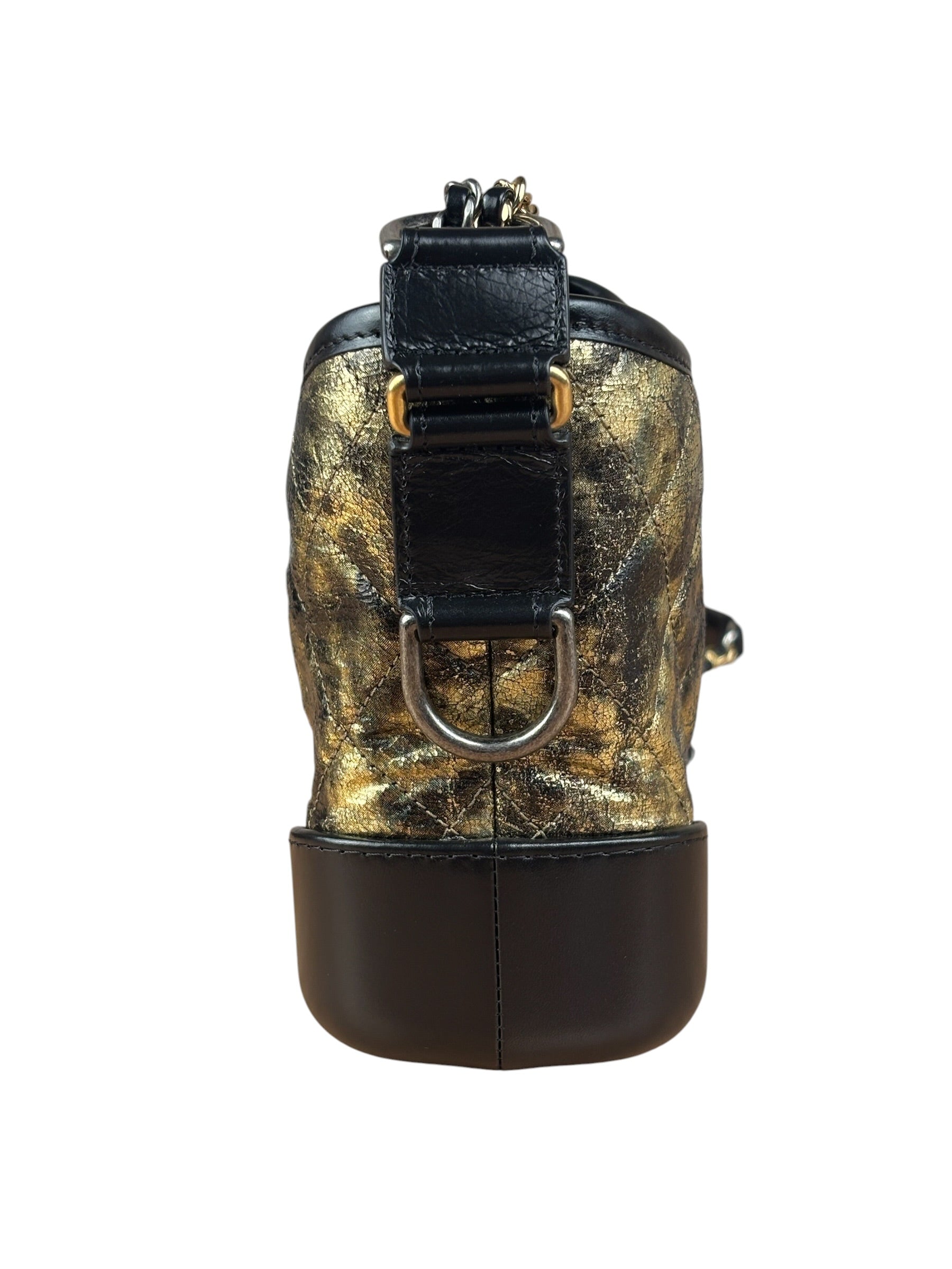 Chanel Metallic Gold/Black Leather Small Gabrielle Hobo Bag 1992