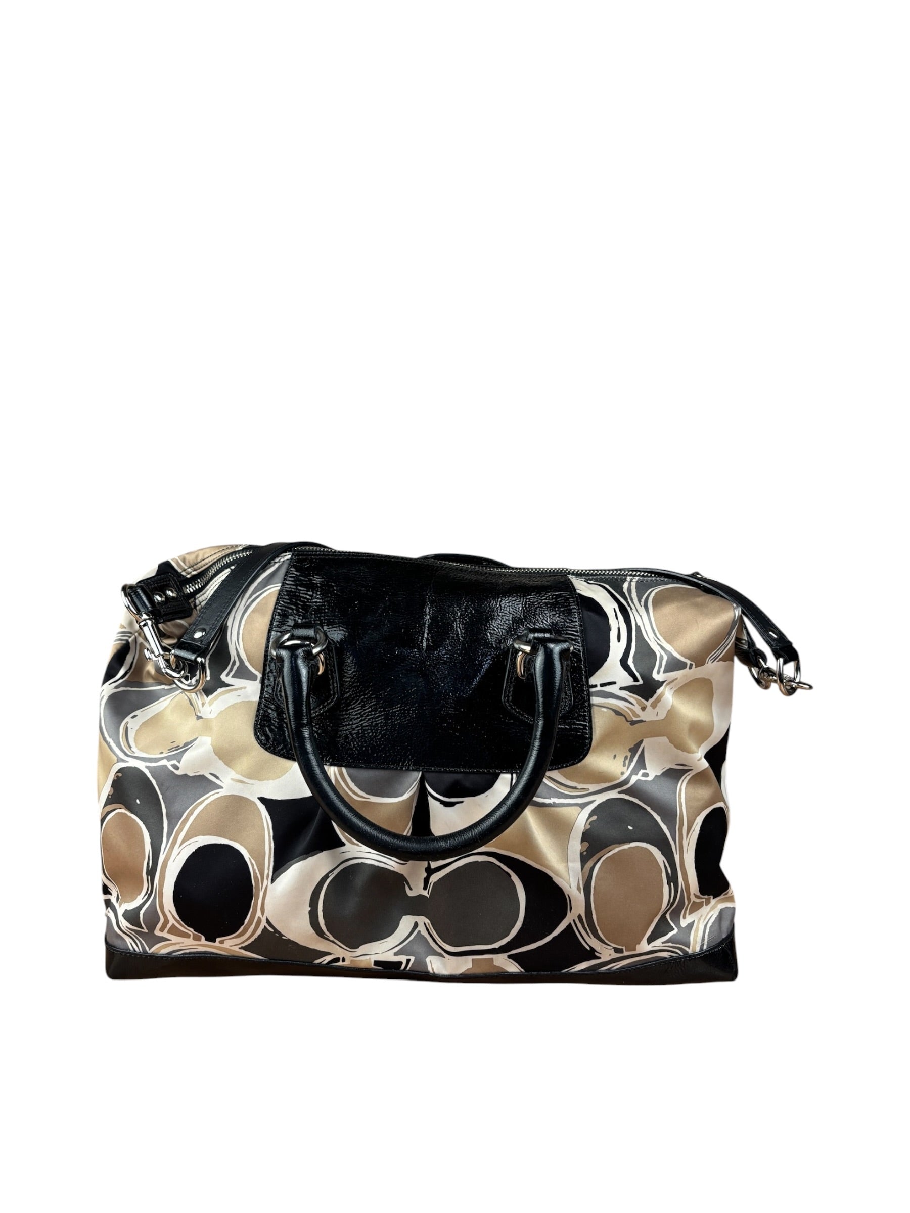 Coach Vintage Trim Leather Hand Drawn Scarf Print Satchel Two-Way Bag