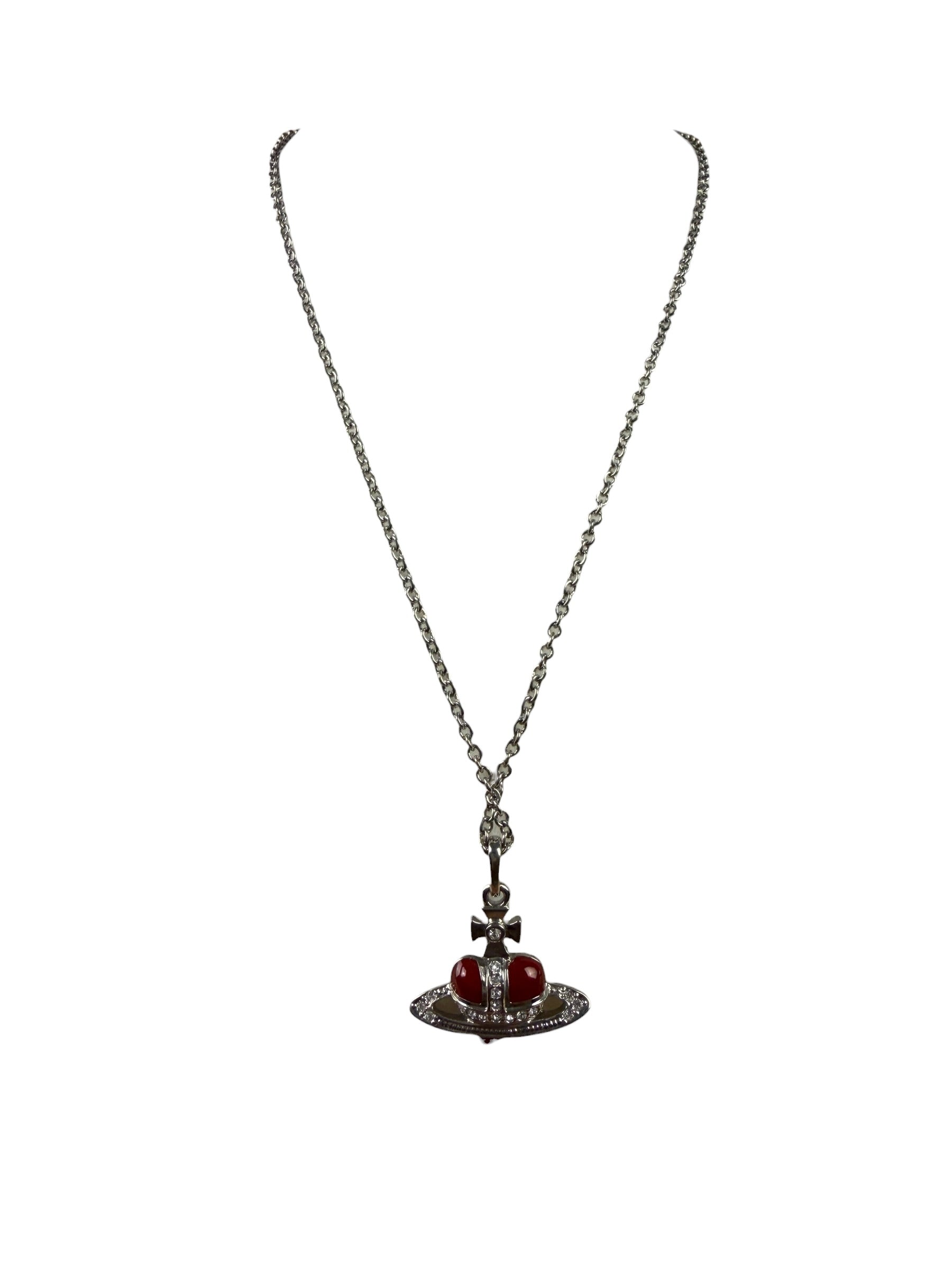 Vivienne Westwood Orb Red Diamante Heart Pendant Necklace