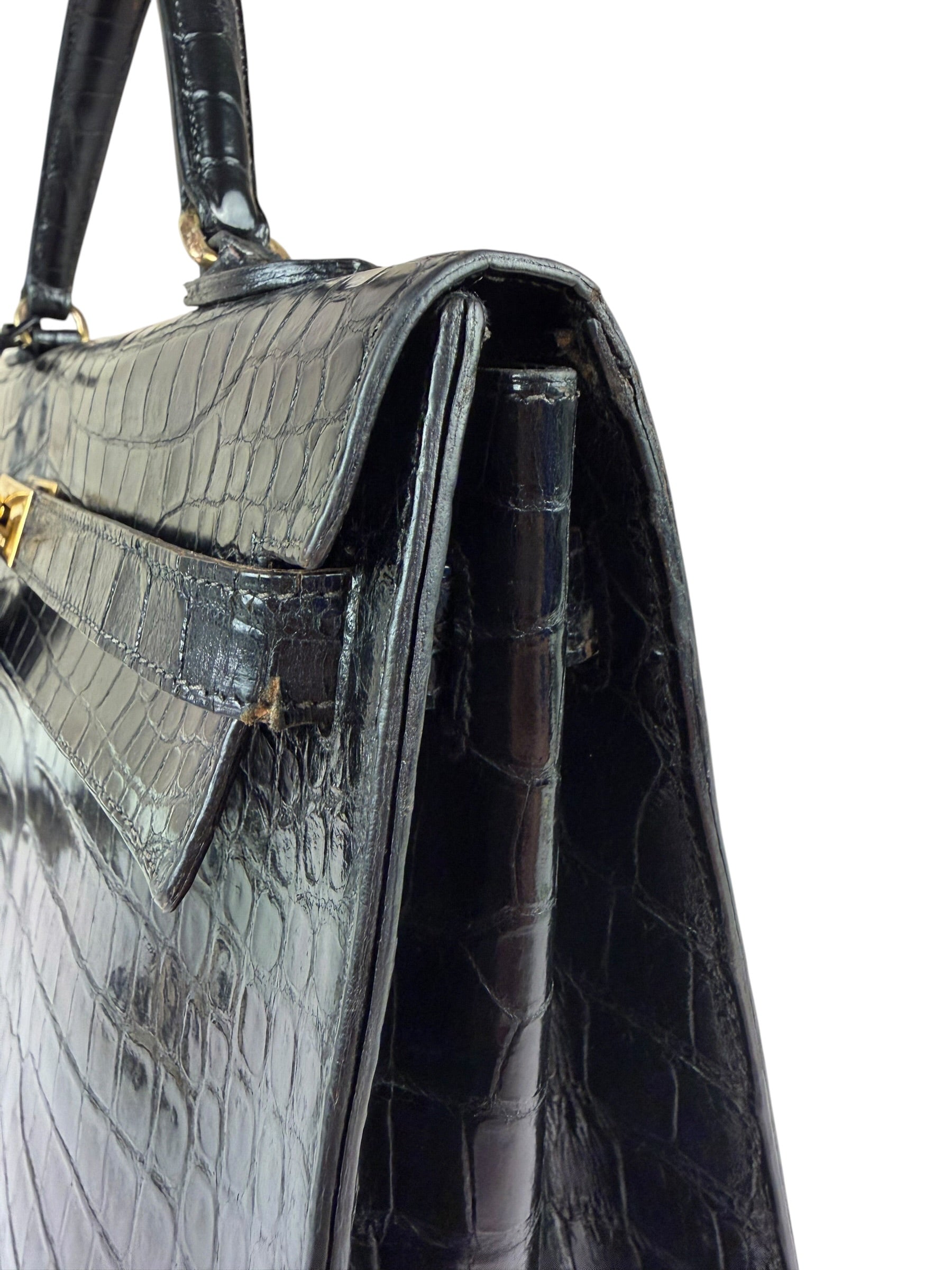 Hermes 1985 Black Crocodile Kelly 35