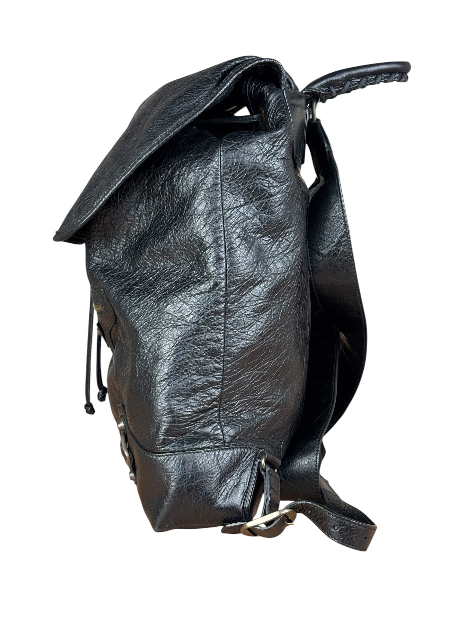Balenciga Black Leather Classic Traveler Backpack