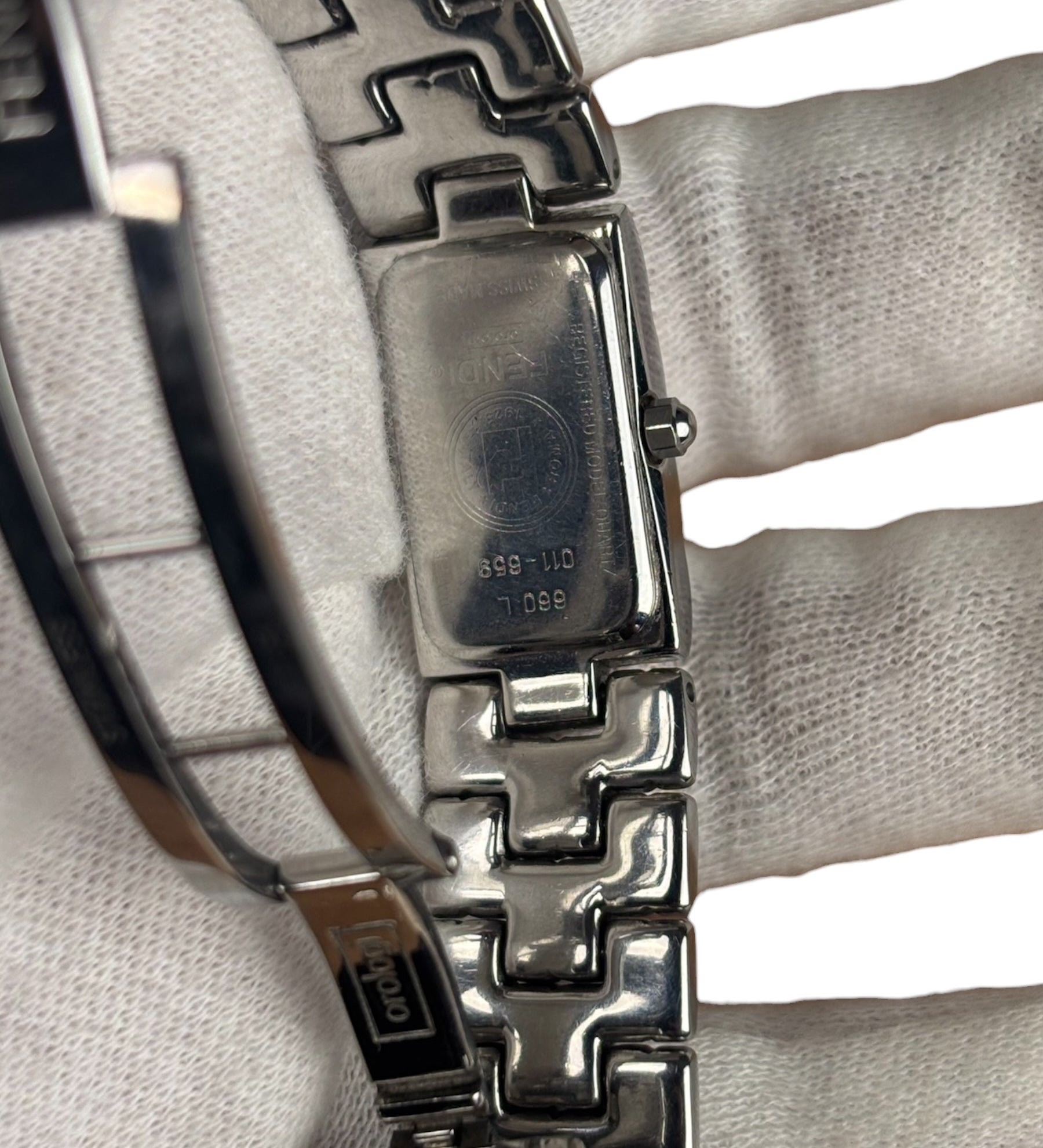 Fendi White Rectangular Dial Stainless Steel Band