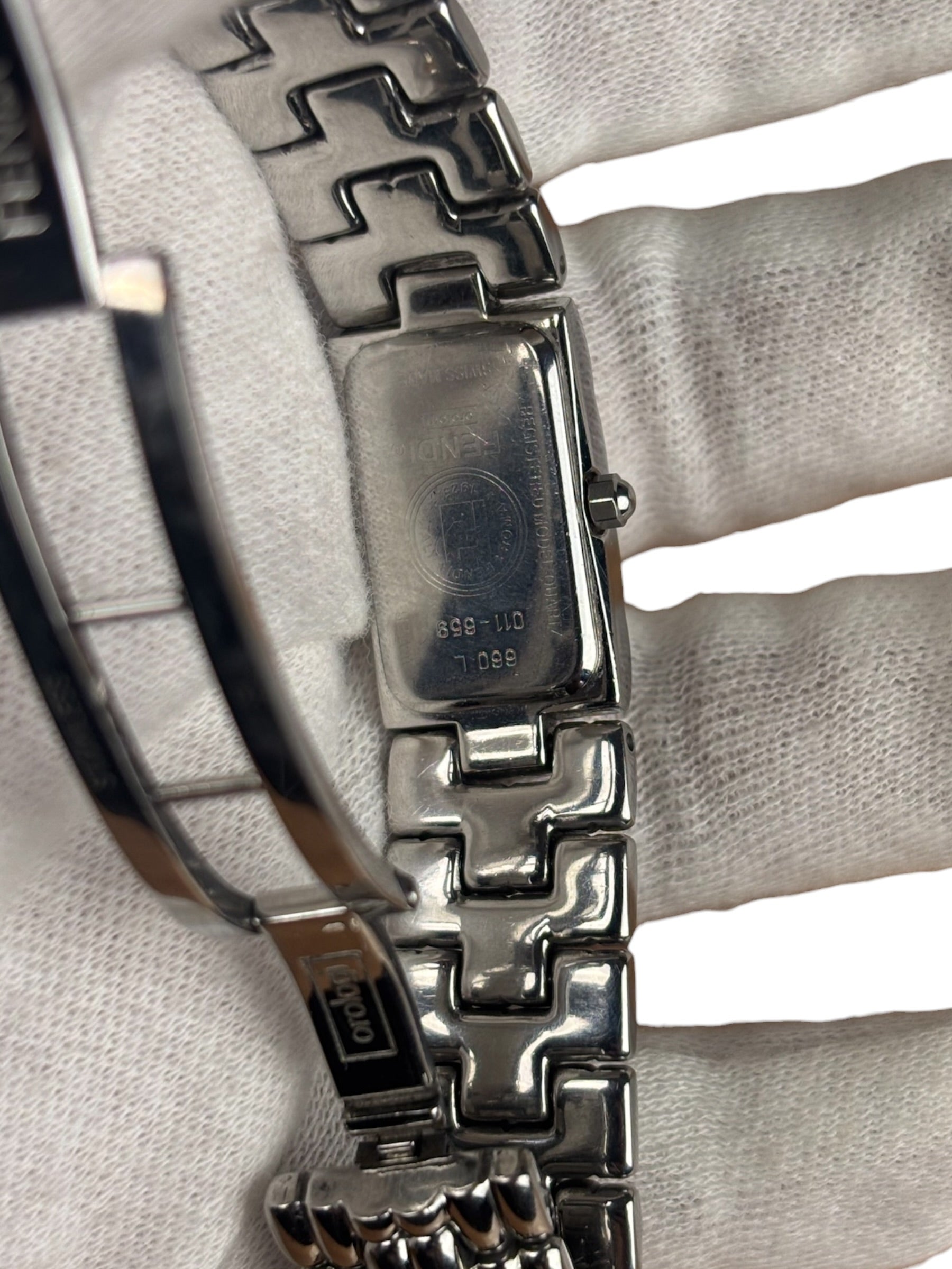 Fendi White Rectangular Dial Stainless Steel Band