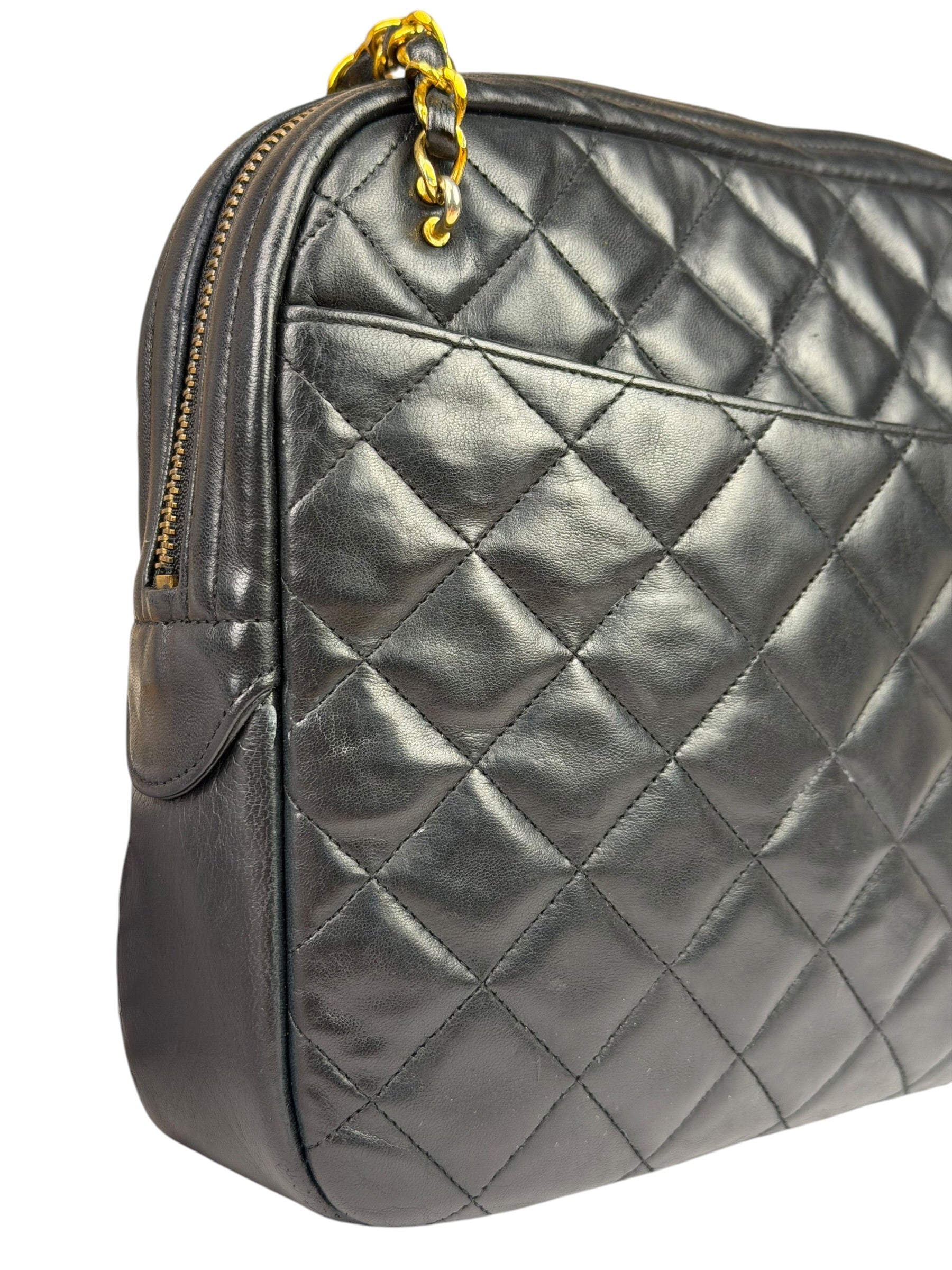 Chanel Black Quilted Lambskin Camera Bag 1989