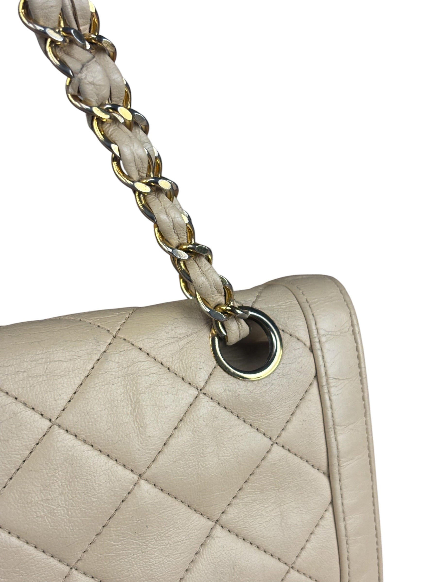Chanel Beige Quilted CC Vintage Double Flap Bag 90s
