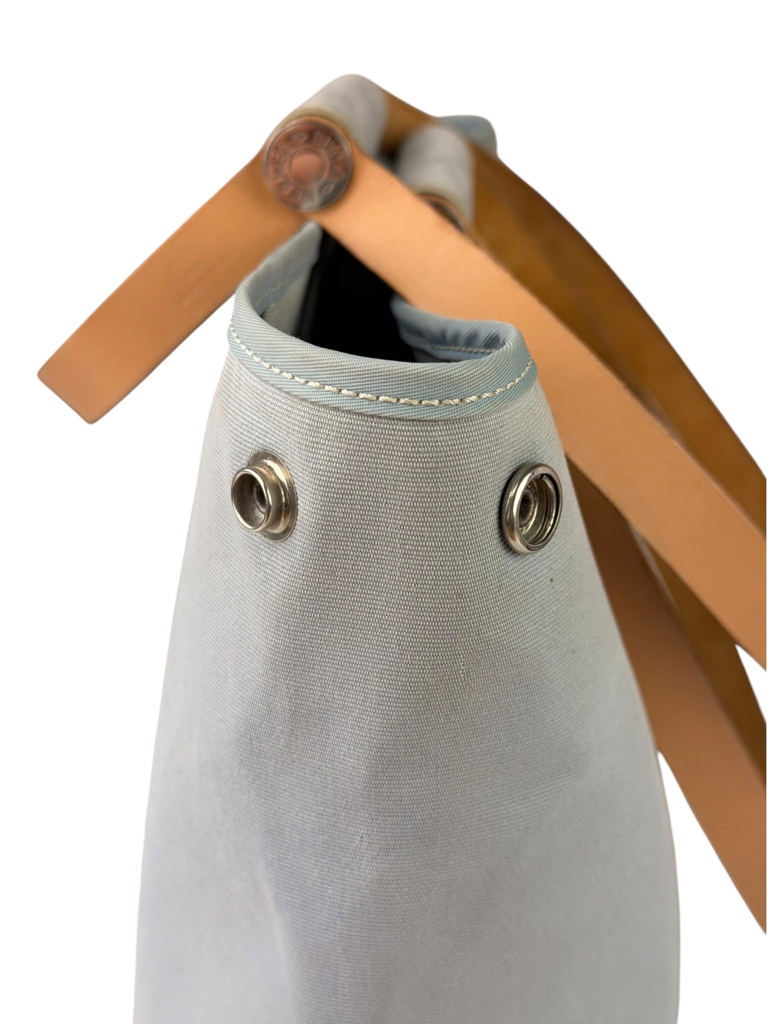 Hermes Light Blue Canvas Leather Trim Cabag Elan Tote