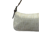 Fendi Cream/Brown Leather Trim Zucca Baguette