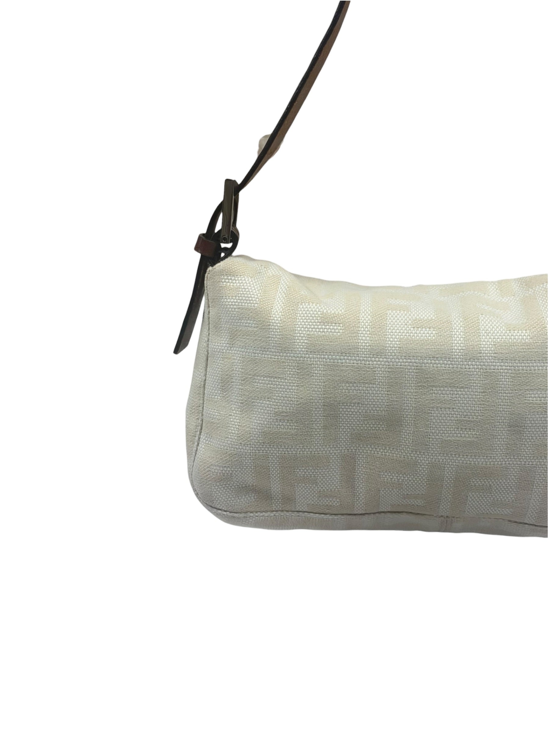 Fendi Cream/Brown Leather Trim Zucca Baguette