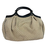 Gucci Beige Leather Trim Diamante Canvas Sukey Tote