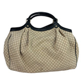 Gucci Beige Leather Trim Diamante Canvas Sukey Tote