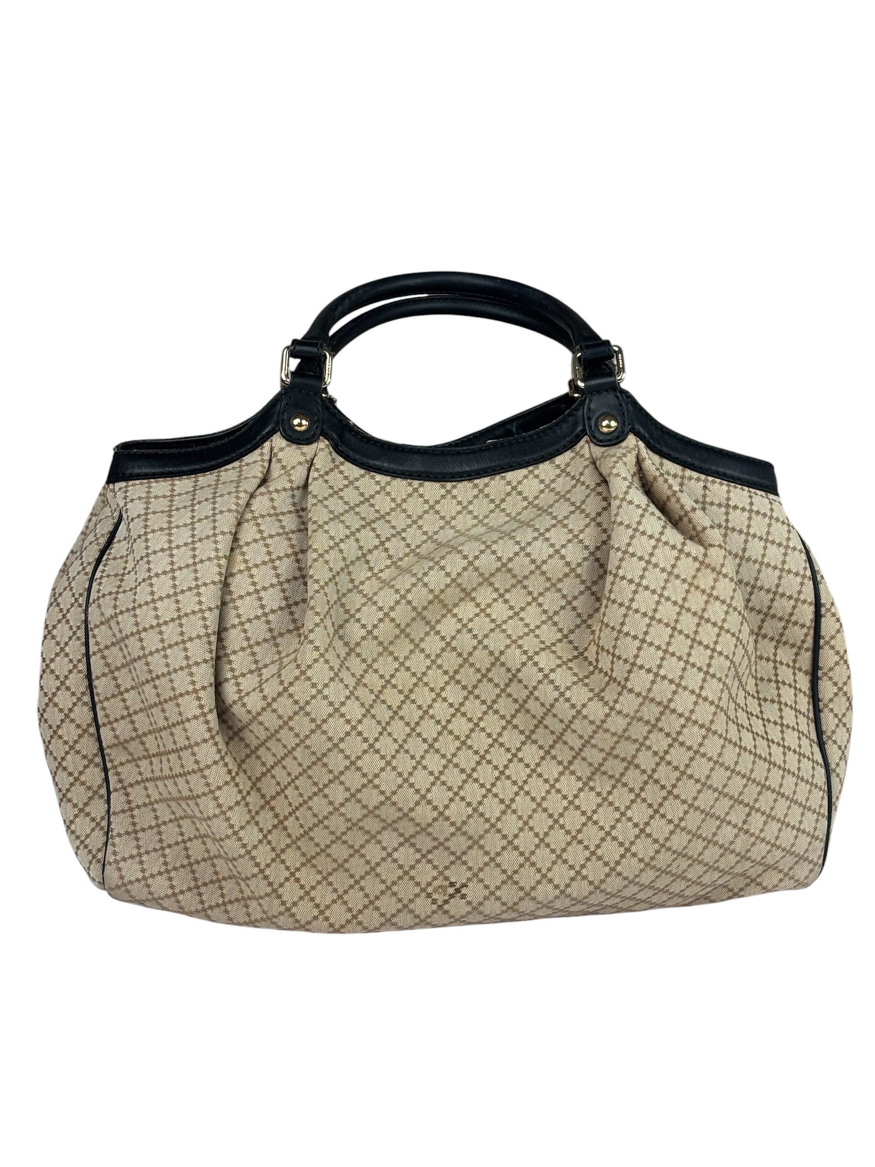 Gucci Beige Leather Trim Diamante Canvas Sukey Tote