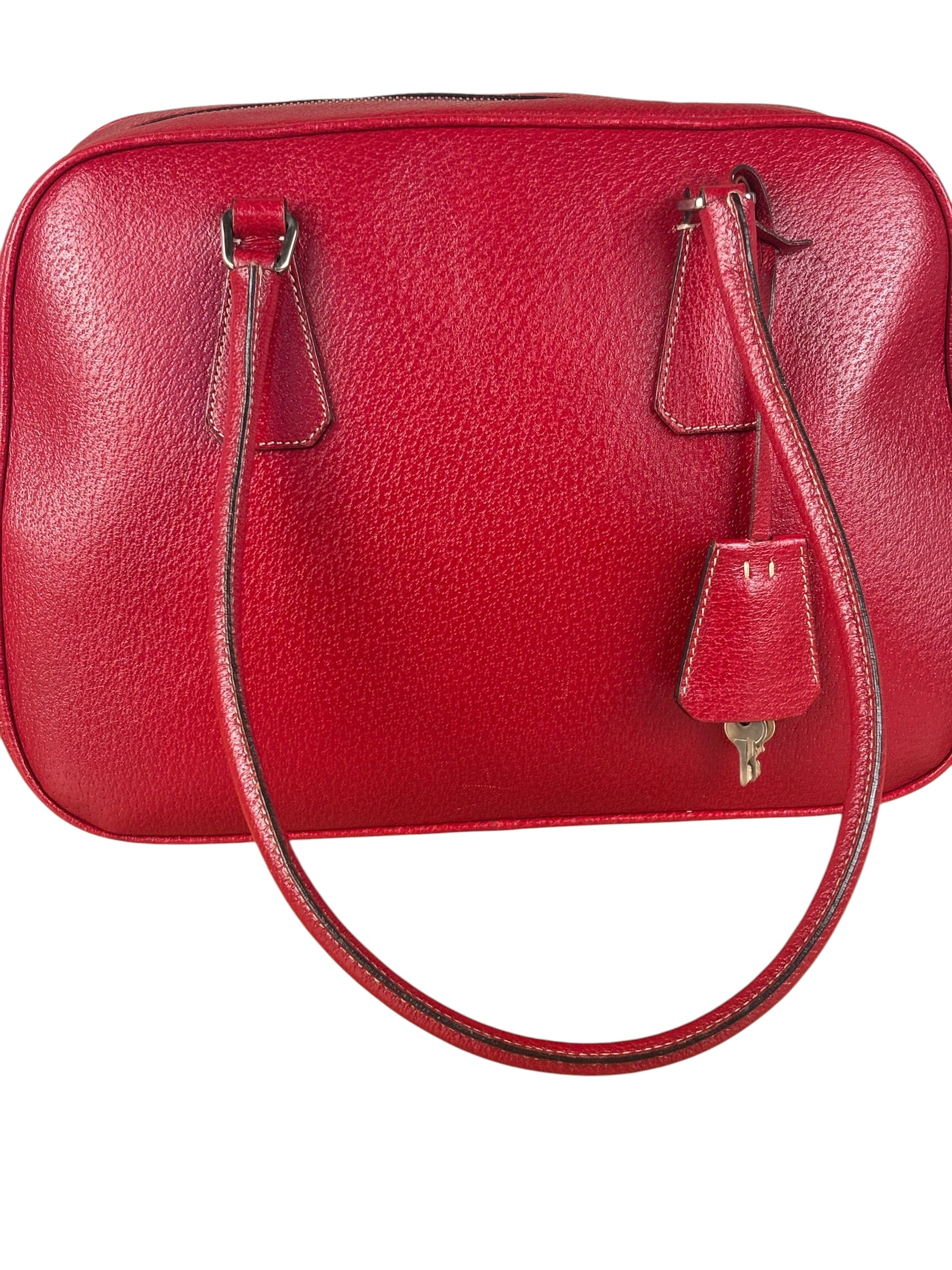 Prada Red Leather Bowling Shoulder Bag