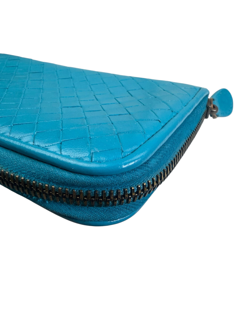Bottega Veneta Blue Intrecciato Zip Around Long Wallet