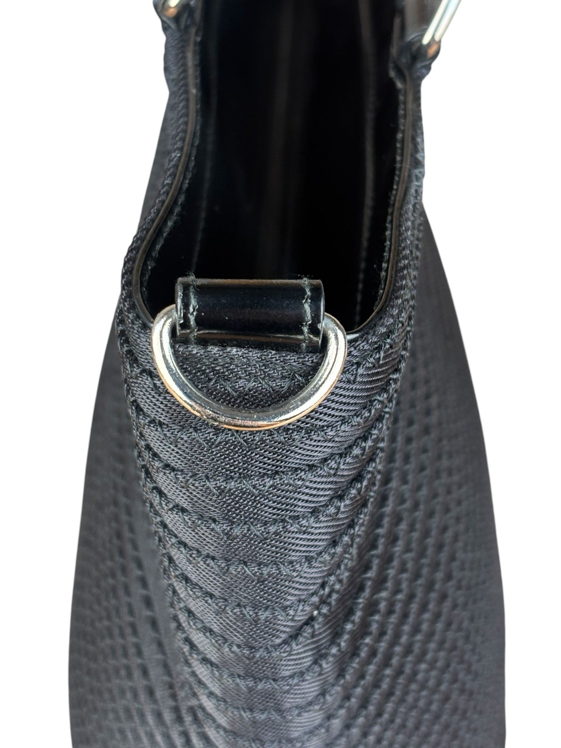 Gucci Vintage Black Ribbed Bamboo Top Handle Bag
