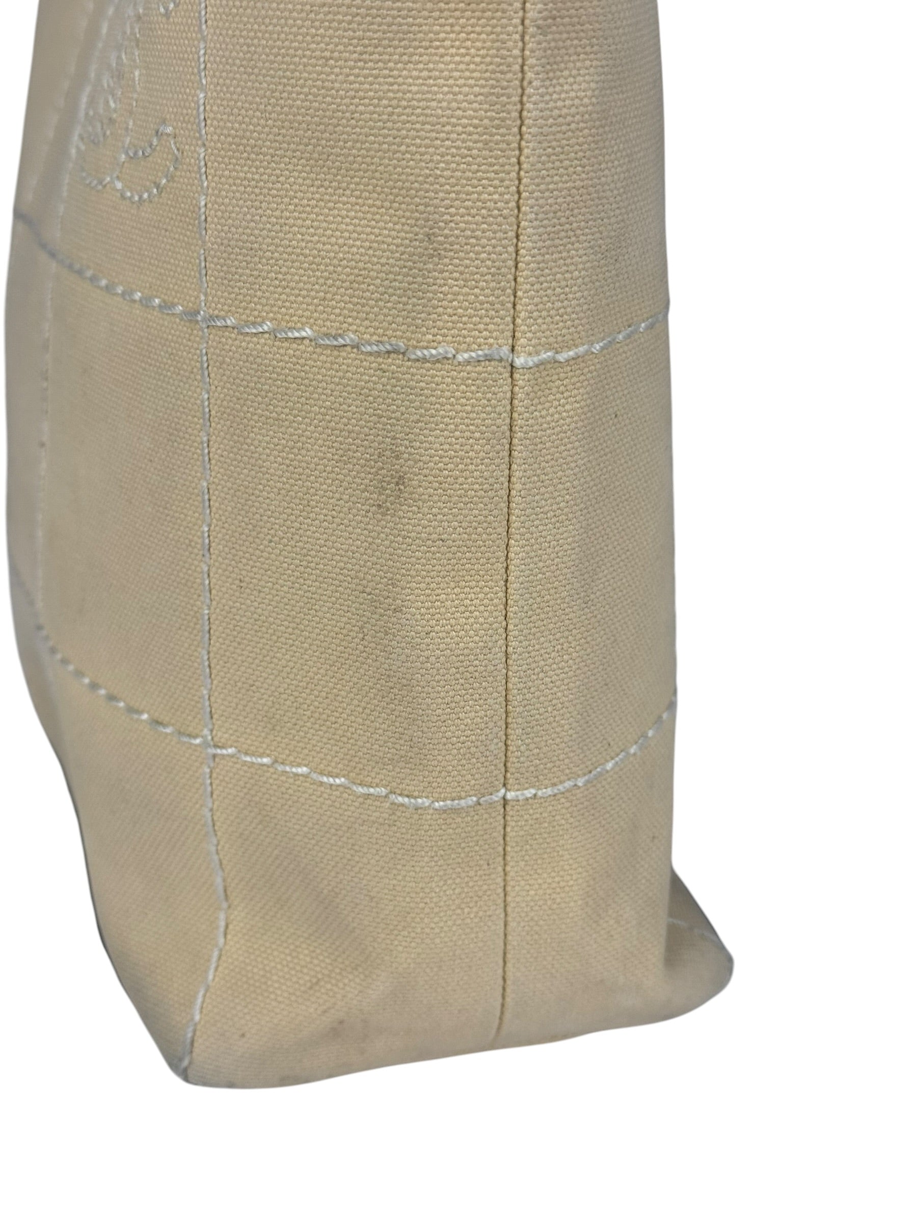 Chanel Vintage Beige Canvas Quilted Chocolate Bar Tote 2003