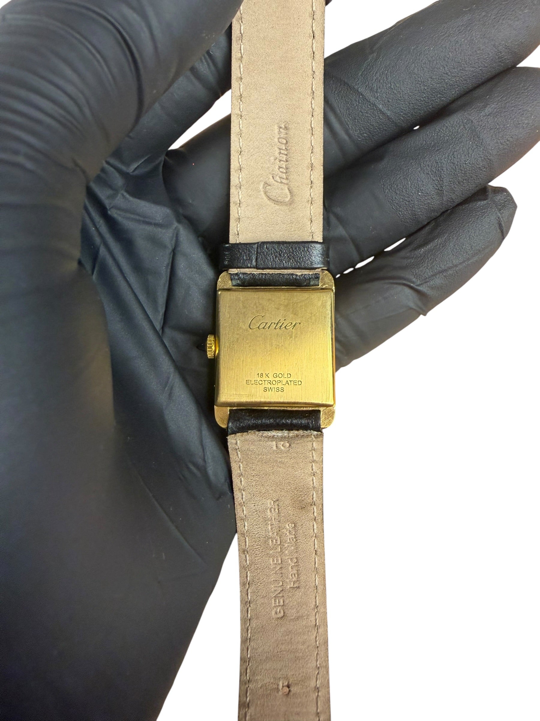 Cartier Tank White Roman Dial Black Strap 1970's