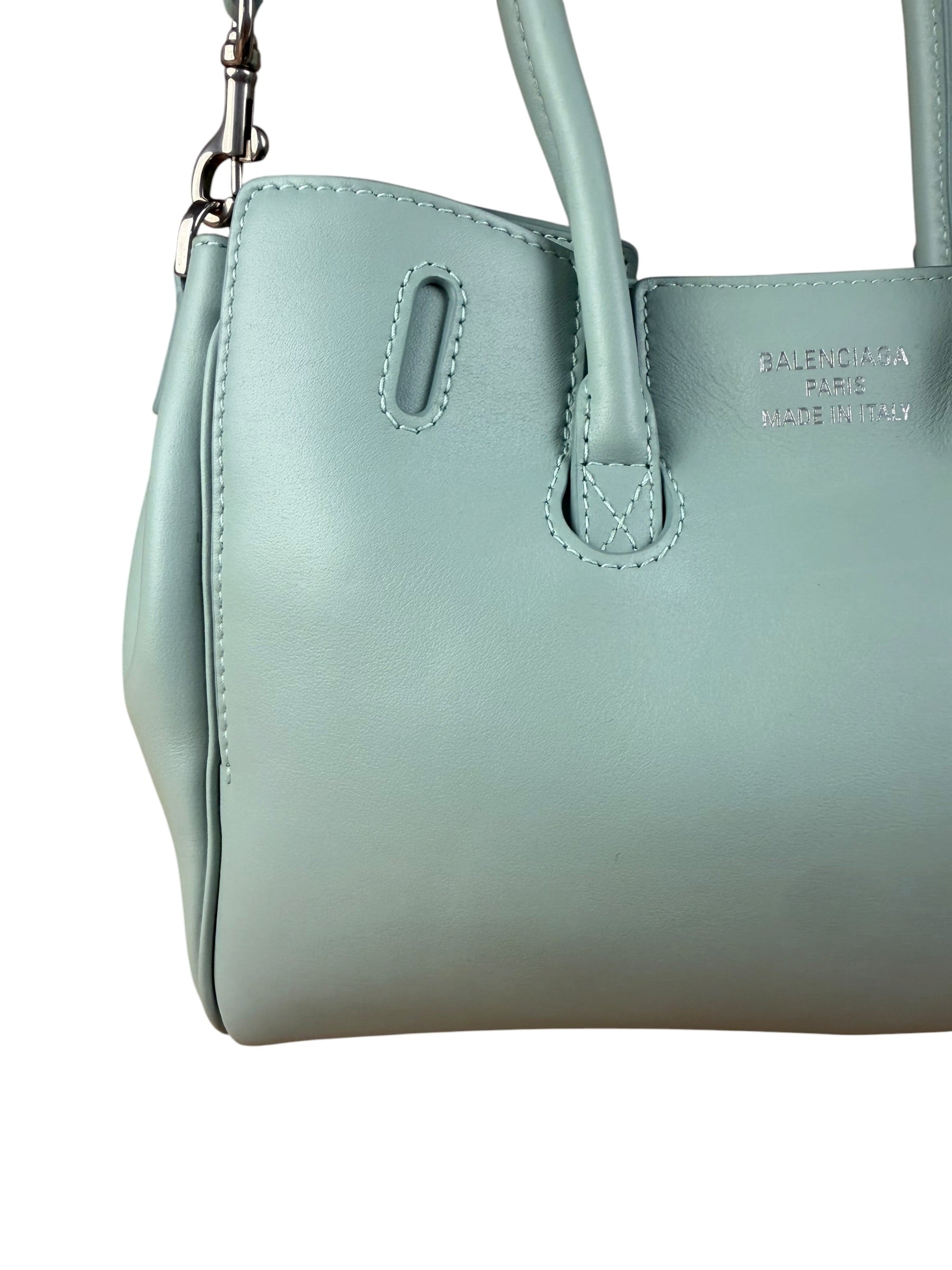 Balenciaga Blue Leather Mini Bel Air Carry All Two-Way Bag