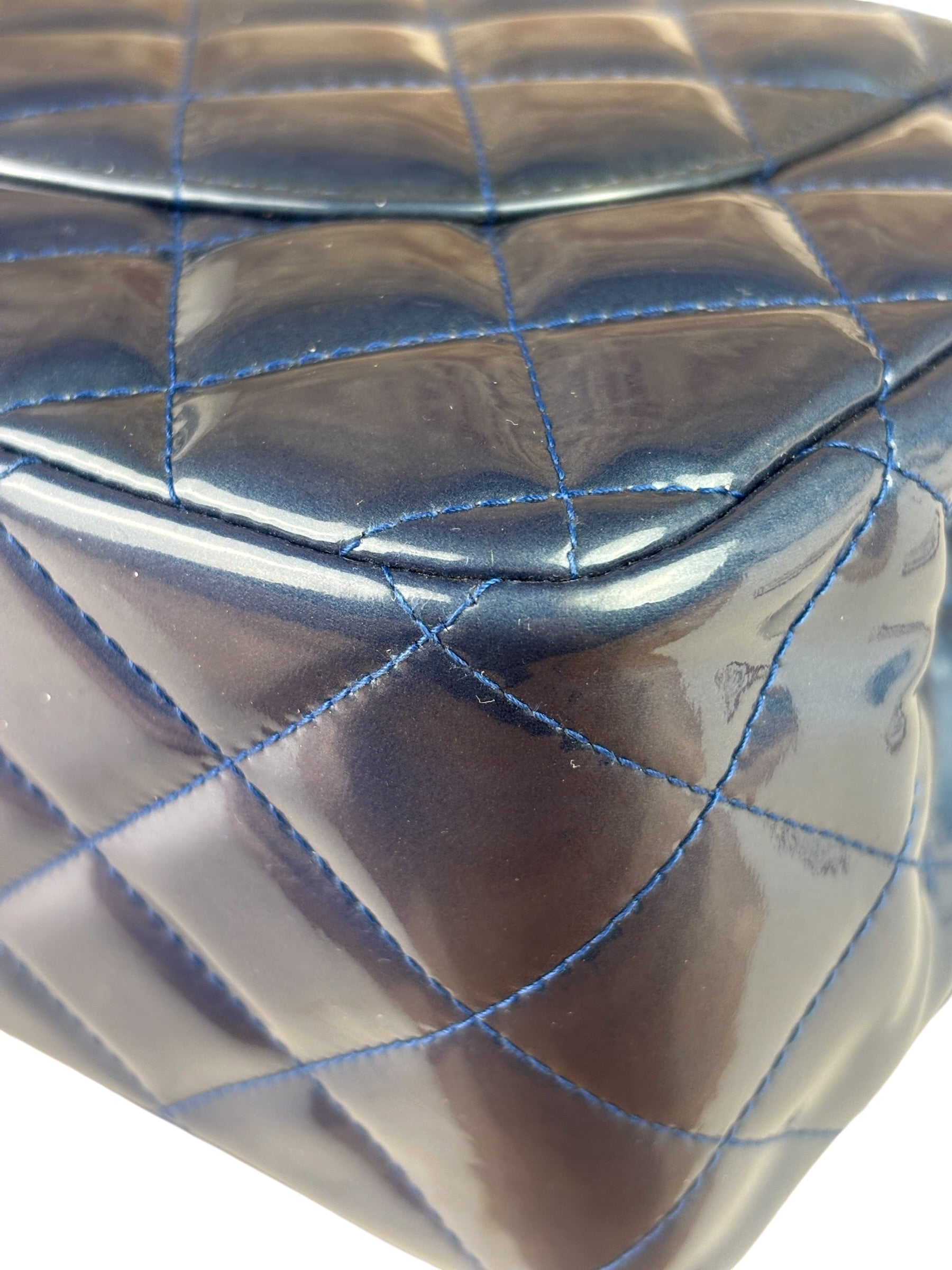 Chanel Perl Glossy Blue Quilted Patent Leather Double Flap Bag 2012