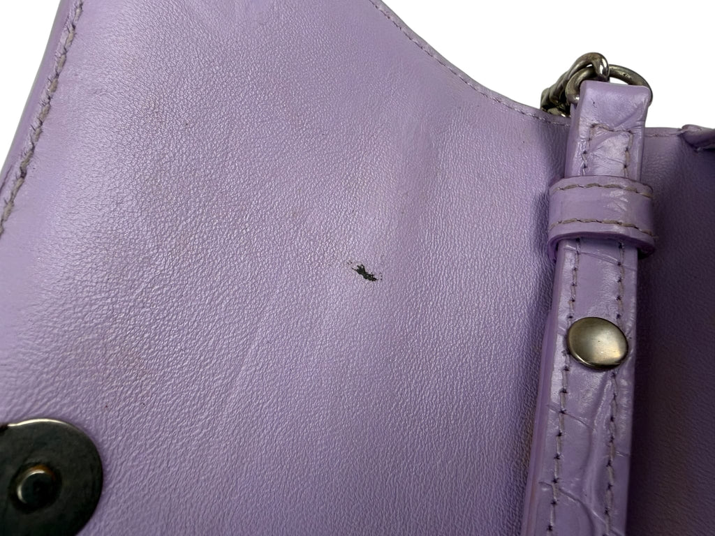 Balenciaga Purple Crocodile Embossed Leather Hourglass Wallet On Chain