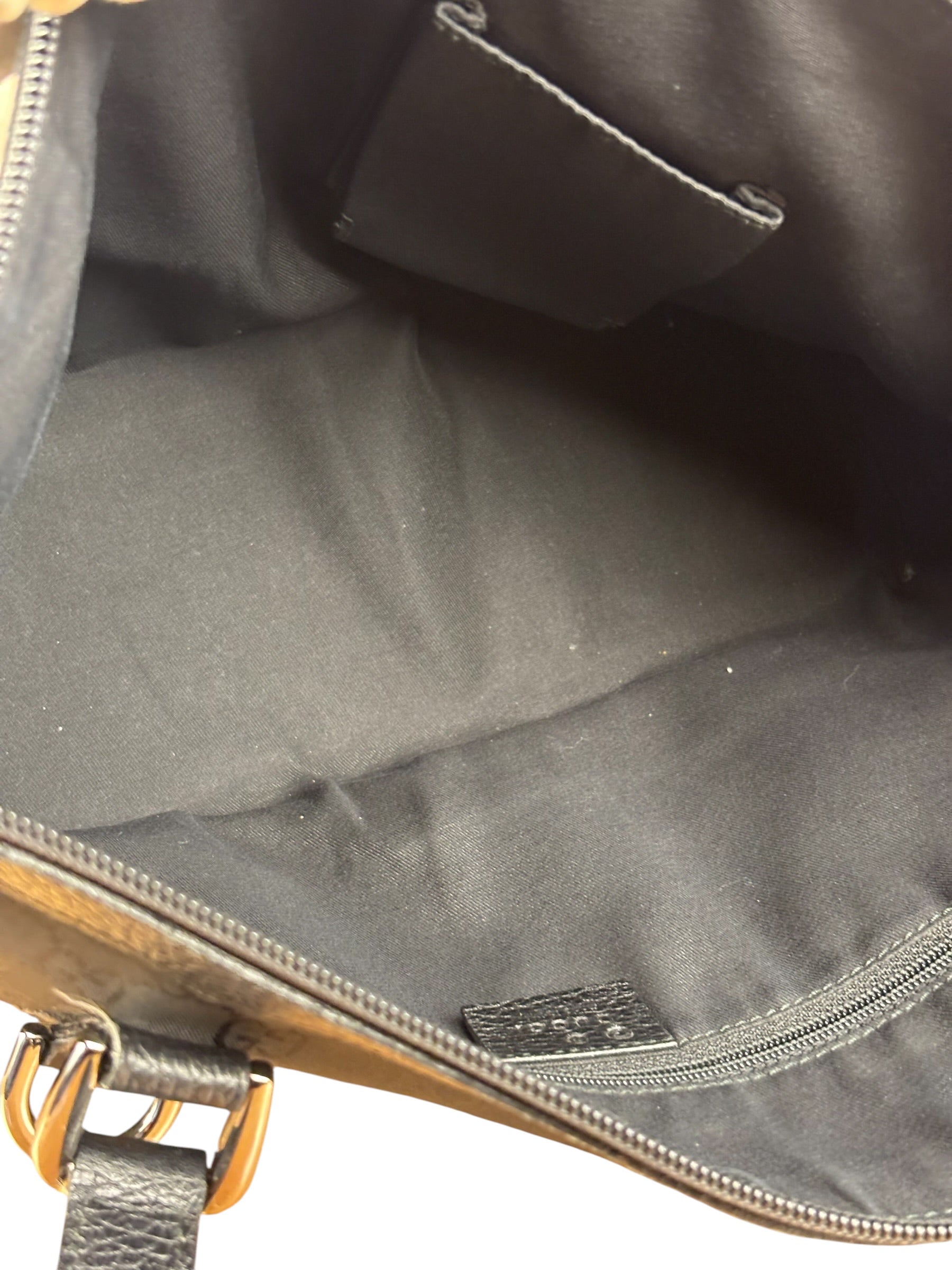 Gucci Black Leather Trim GG Canvas Abbey Zip Tote Bag