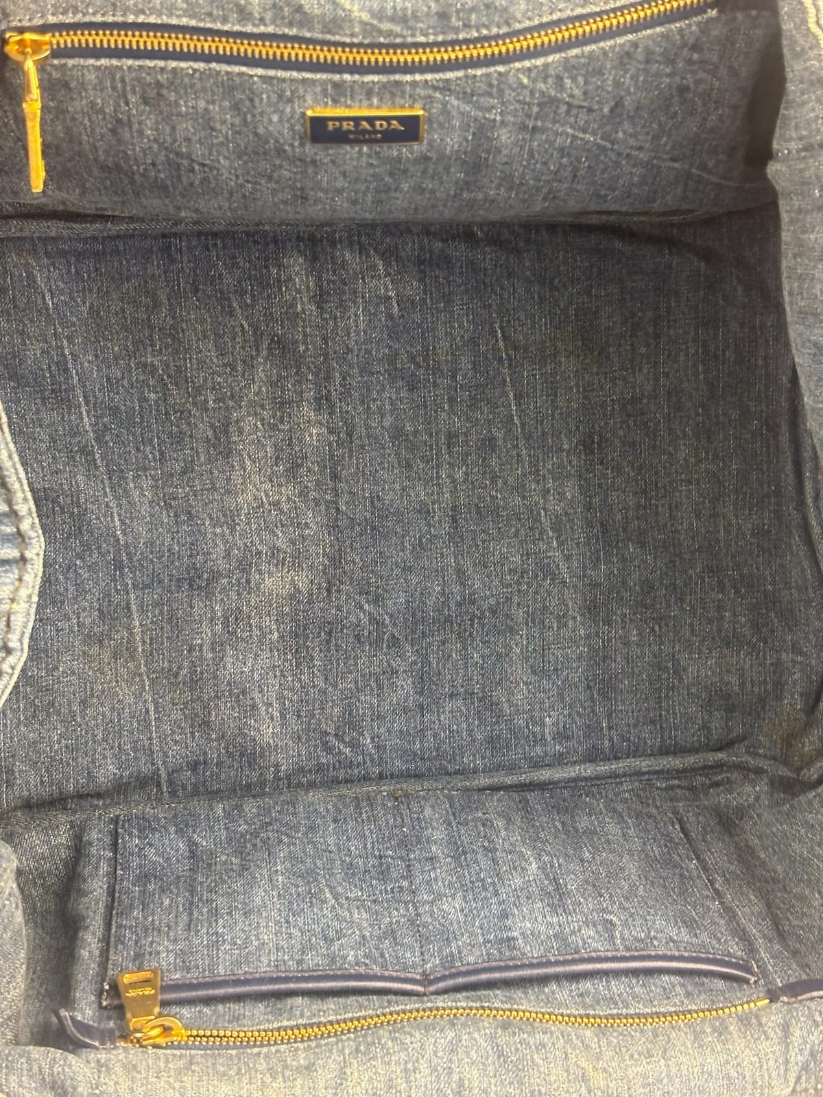 Prada Blue Denim Canapa Logo Large Tote Bag
