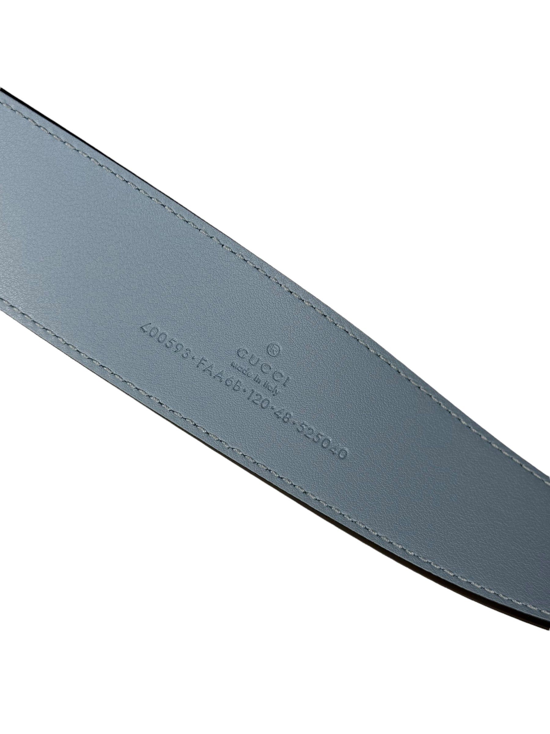 Gucci Belt GG Supreme White with Blue Buckle