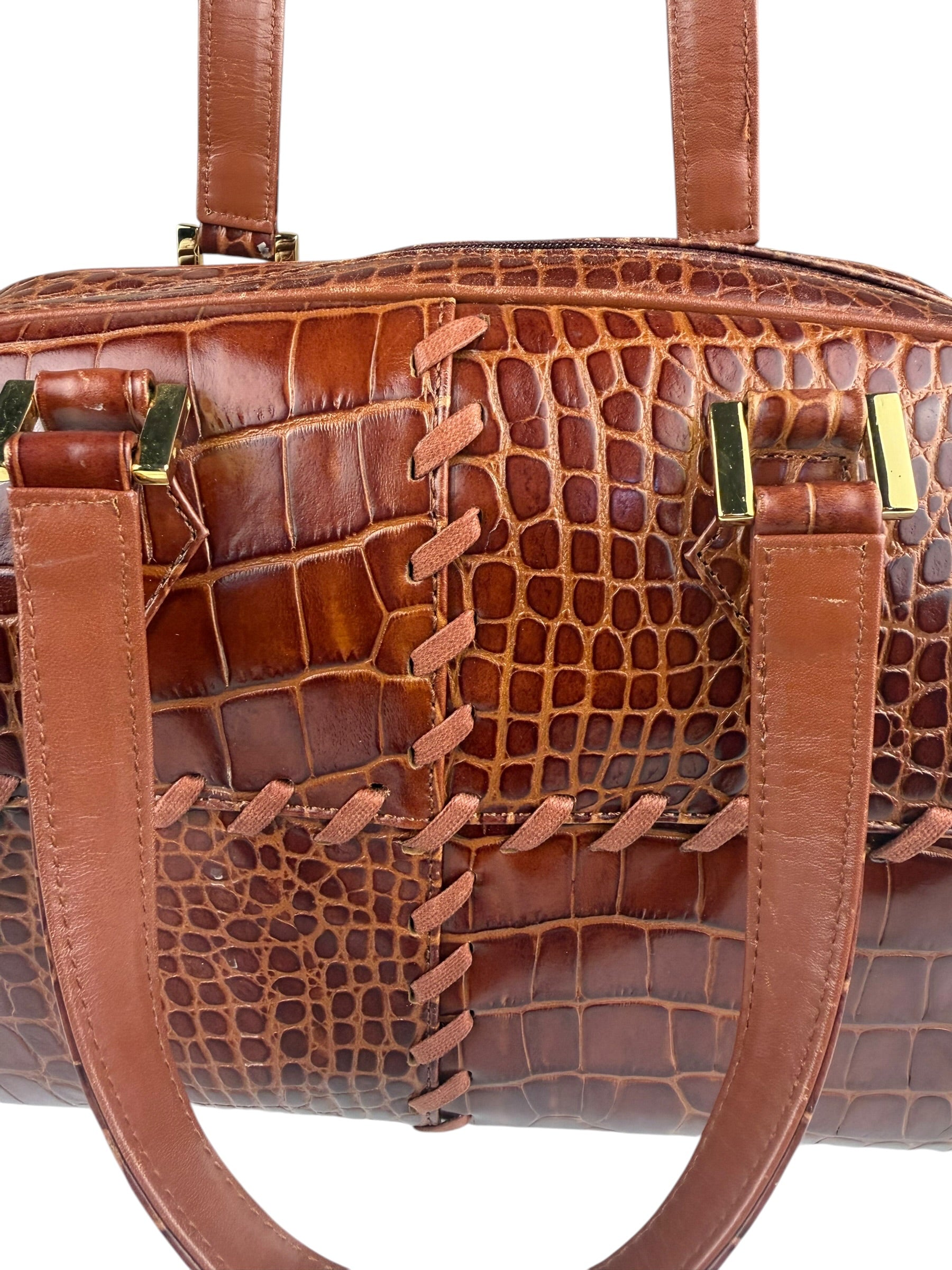 Yves Saint Laurent Vintage Croc-Embossed Leather Handbag