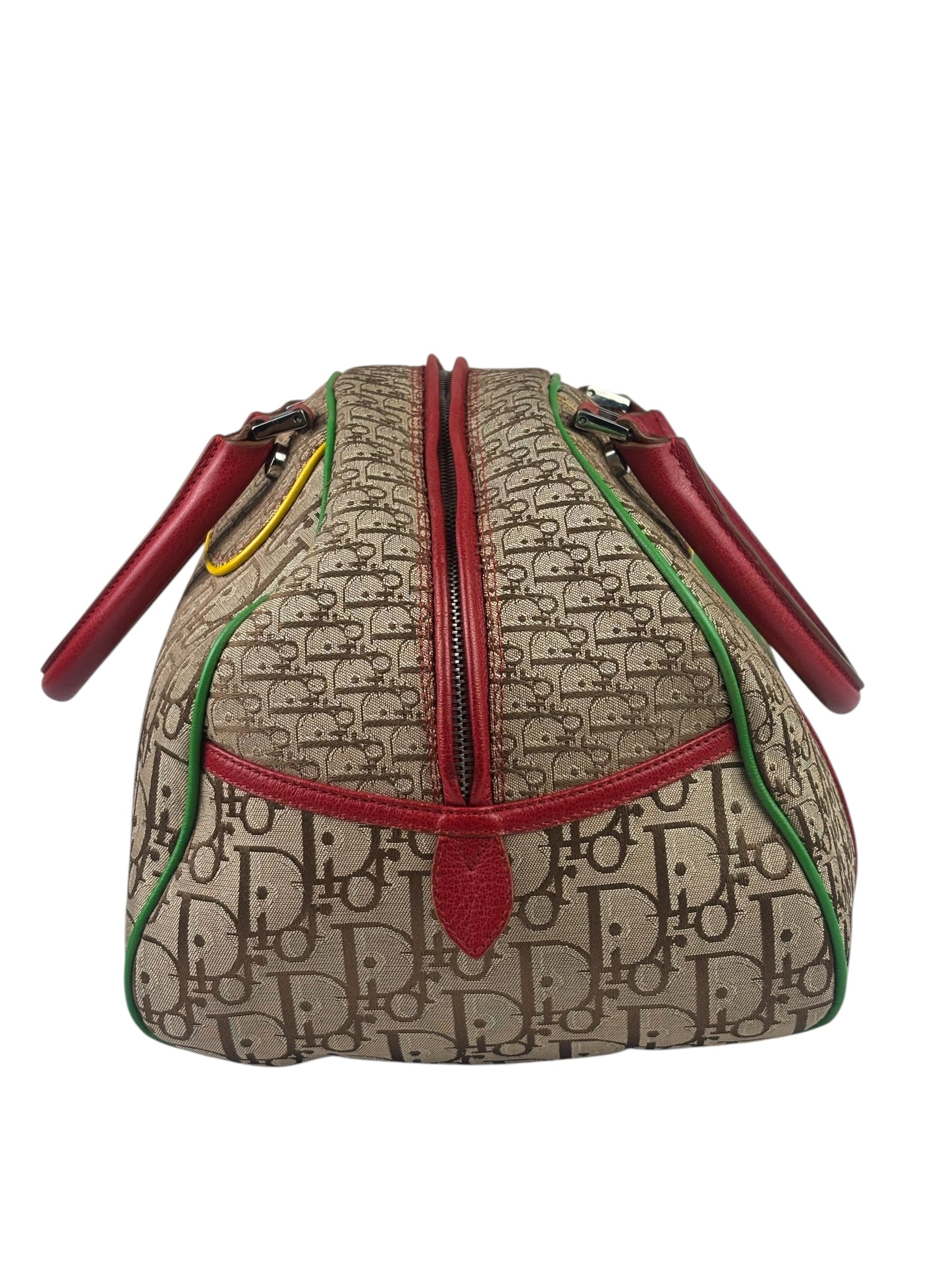 Christian Dior Vintage Beige/Brown Leather Trim Rasta Bowler Bag