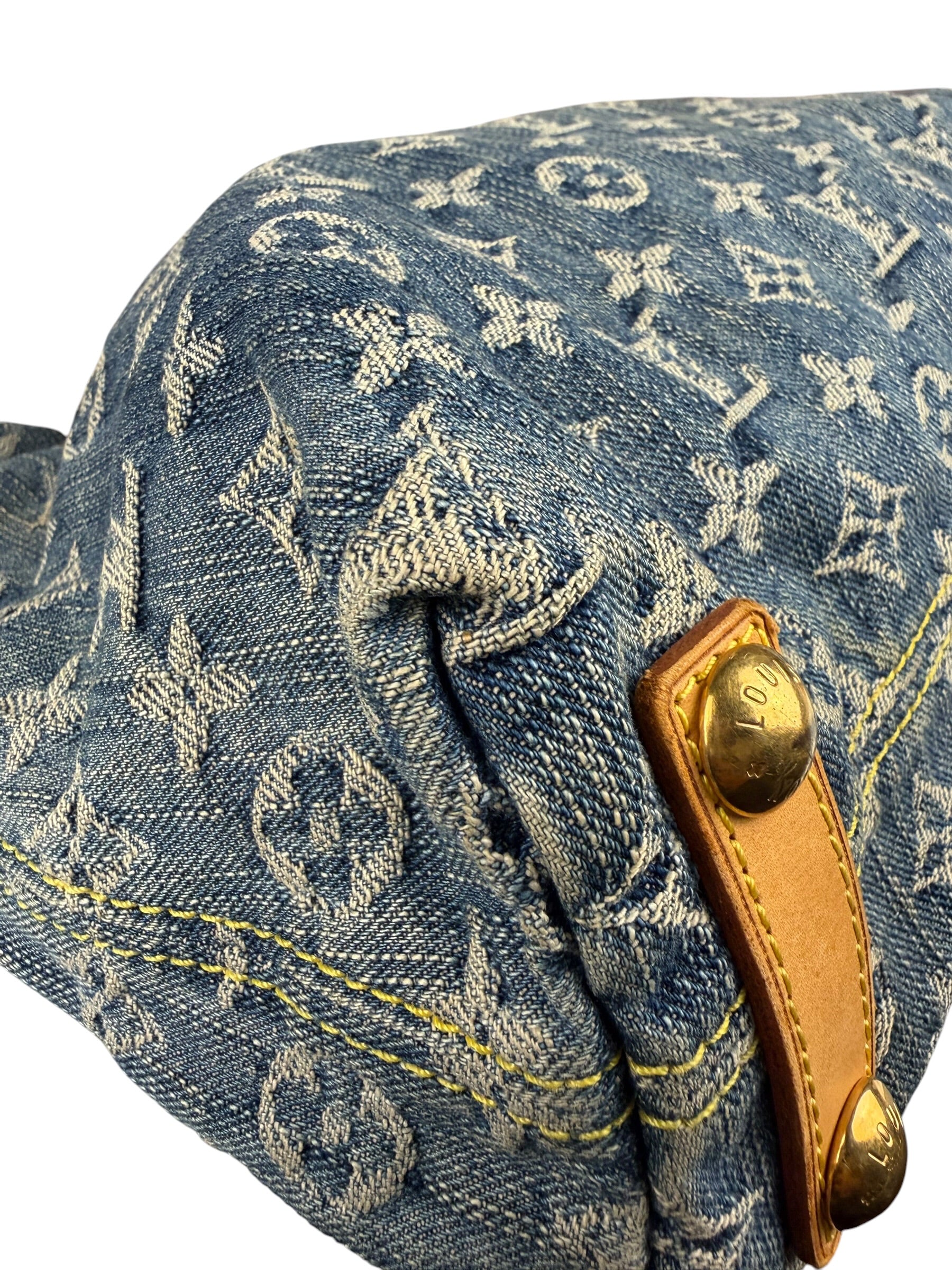 Louis Vuitton Vintage Denim Leather Trim Monogram Baggy Hobo Bag PM