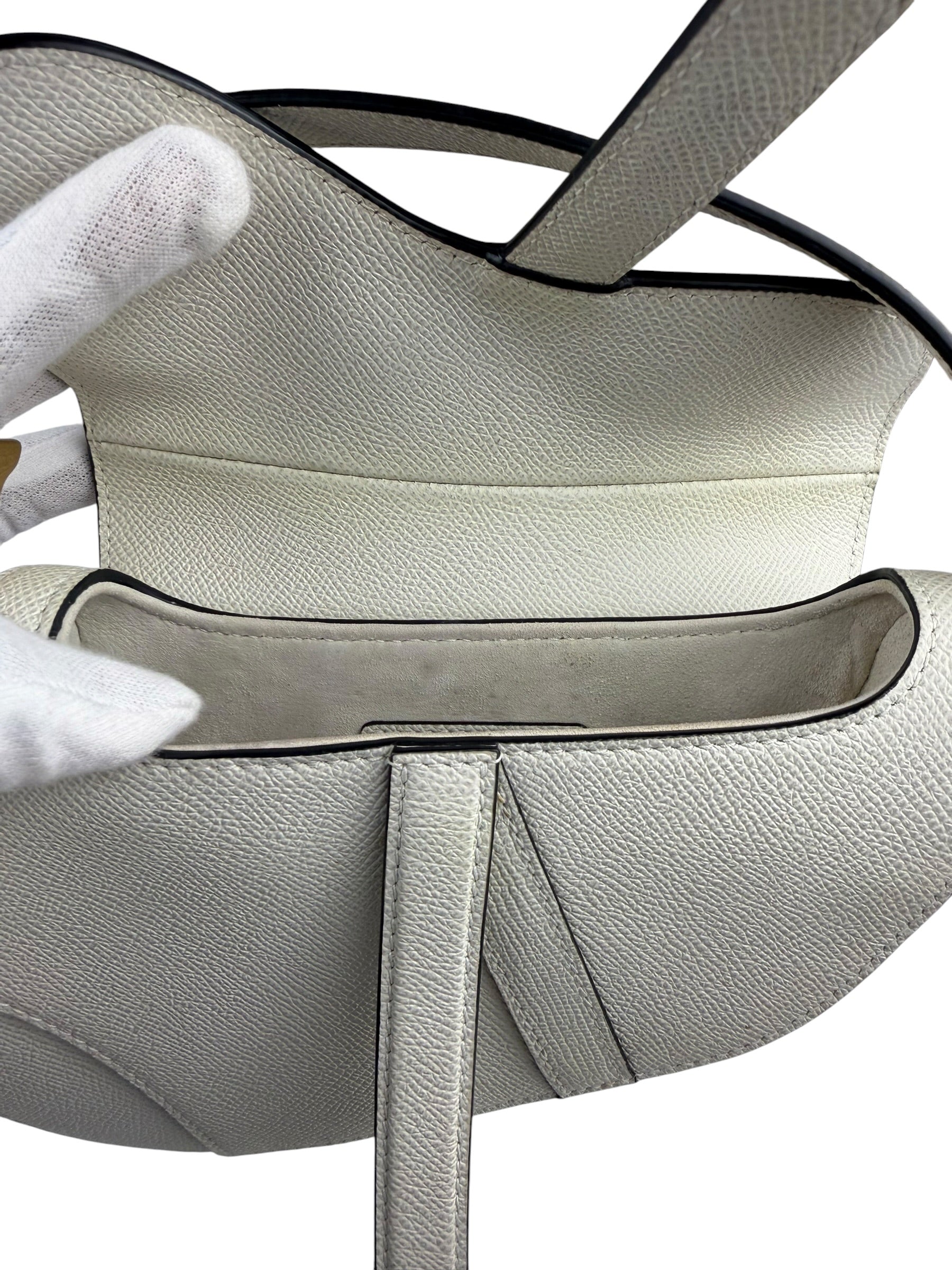 Christian Dior White Leather Saddle Hand Bag