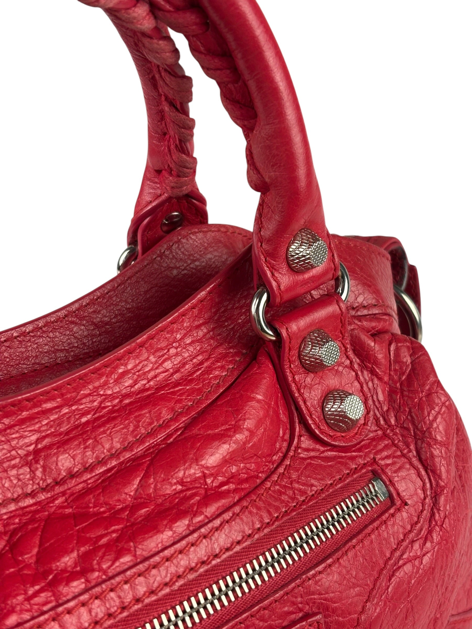 Balenciaga Red Leather Motocross City Two-Way Bag