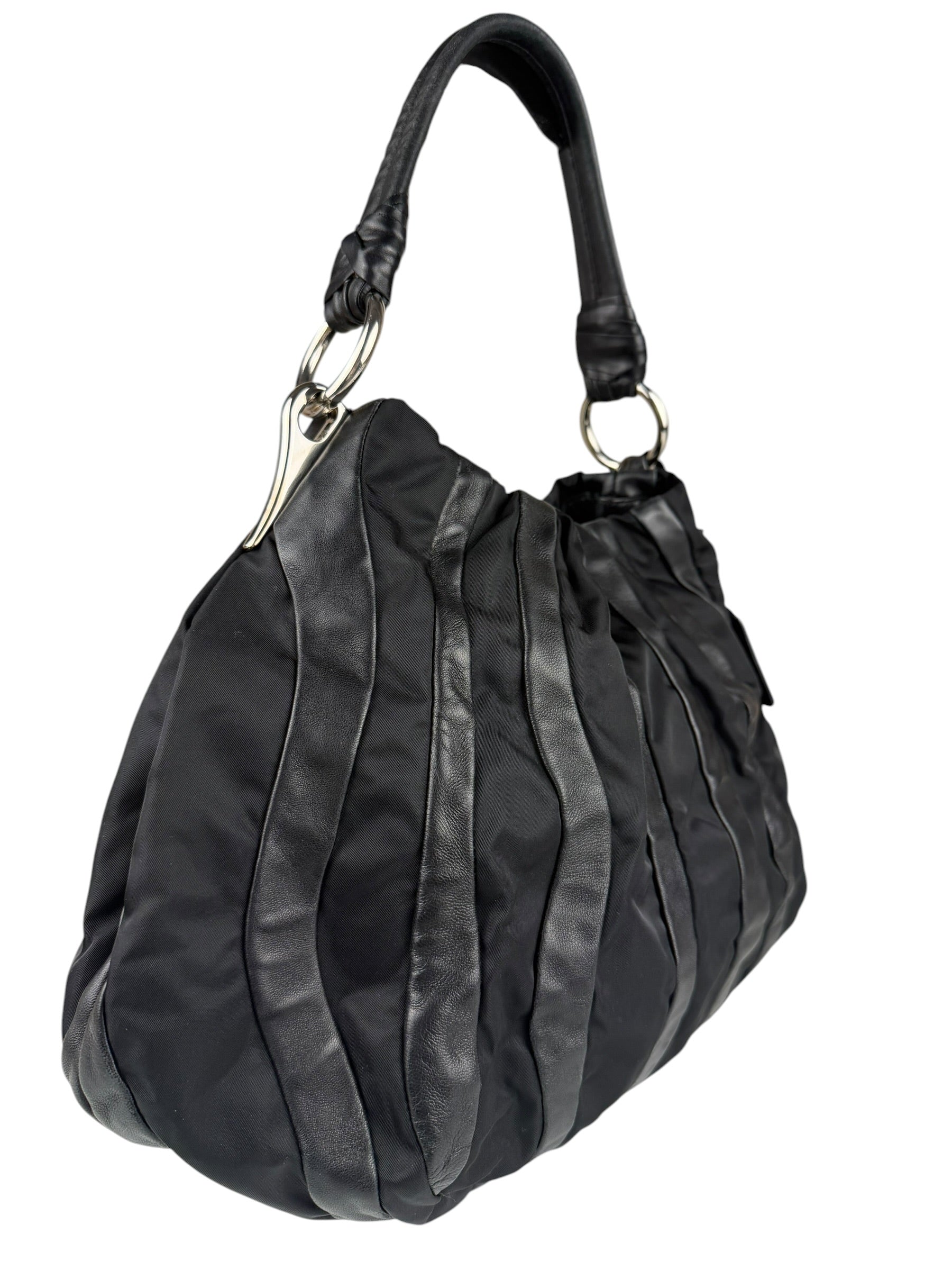 Prada Black Tessuto Nylon/Leather Waves Shoulder Bag