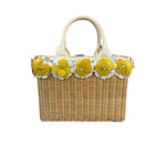 Prada Midollino Leather Trim Wicker Canvas Flower Basket
