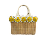 Prada Midollino Leather Trim Wicker Canvas Flower Basket