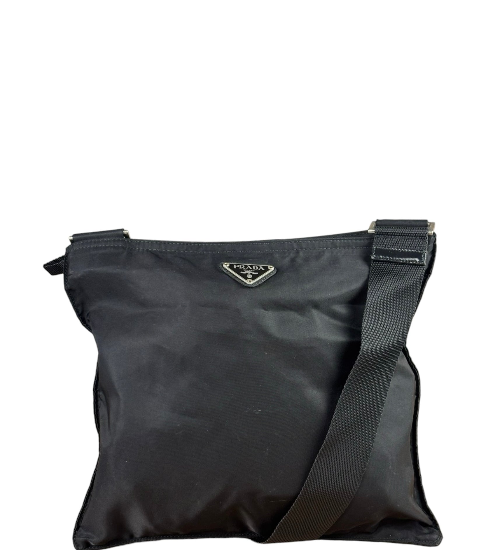 Prada Black Vela Nylon Flat Crossbody Bag