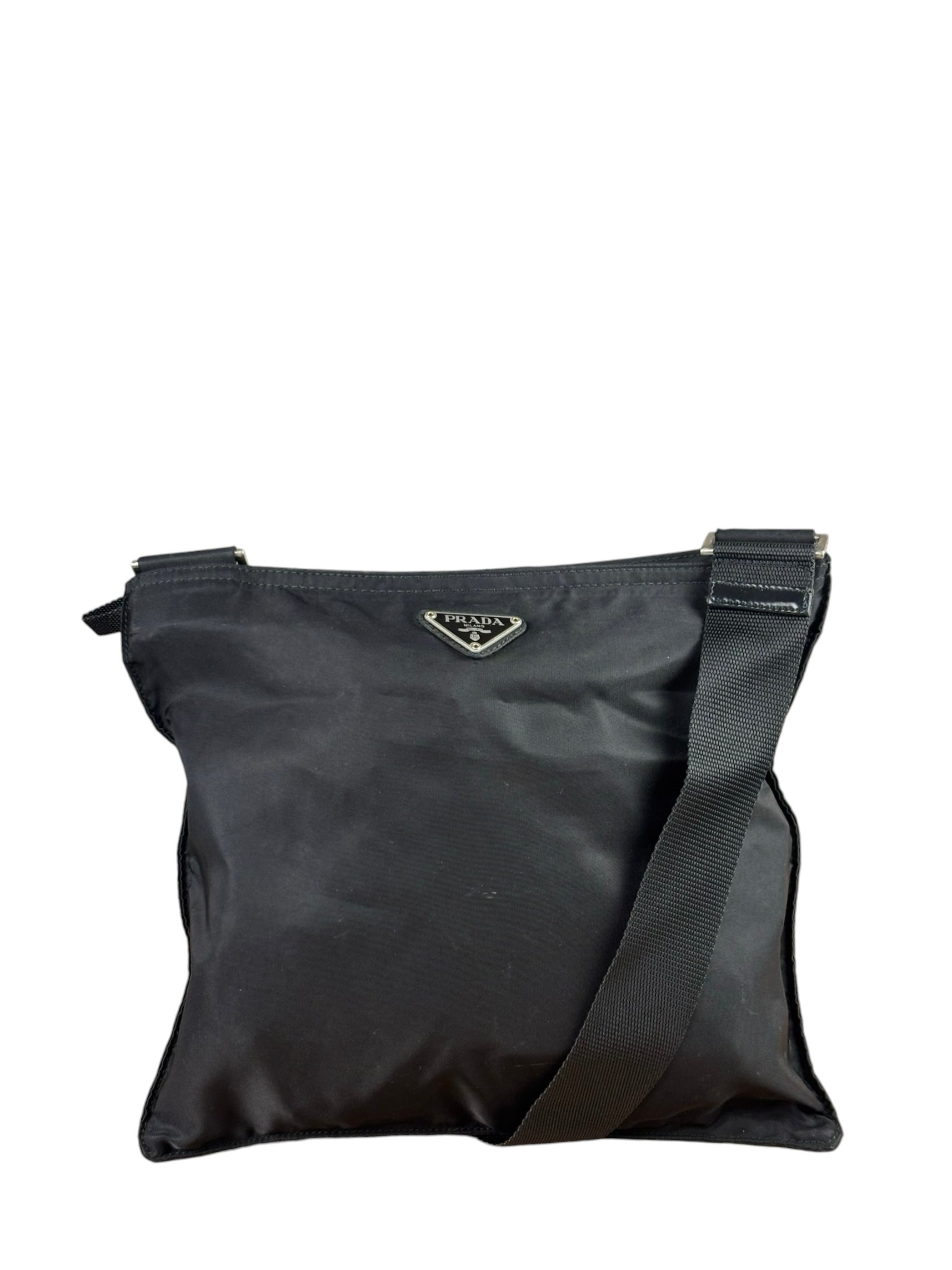 Prada Black Vela Nylon Flat Crossbody Bag