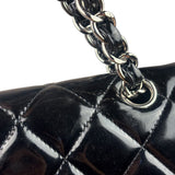 Chanel Black Patent Leather Quilted Leather Double Flap Jumbo Bag 2012