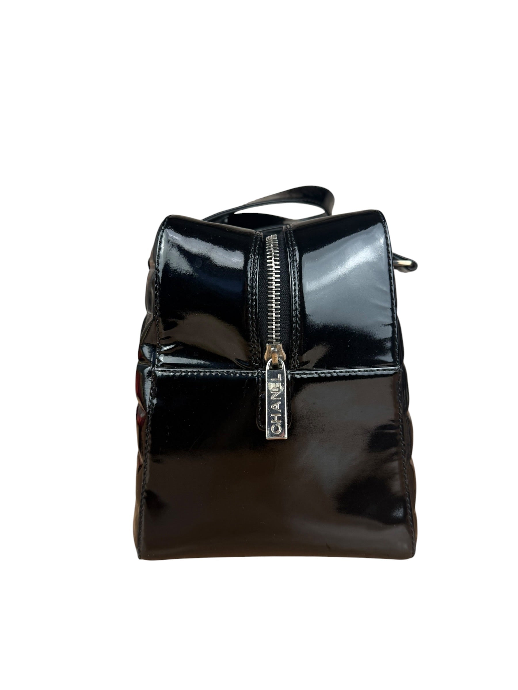 Chanel Black Patent Chocolate Bar Bowler Bag 2002