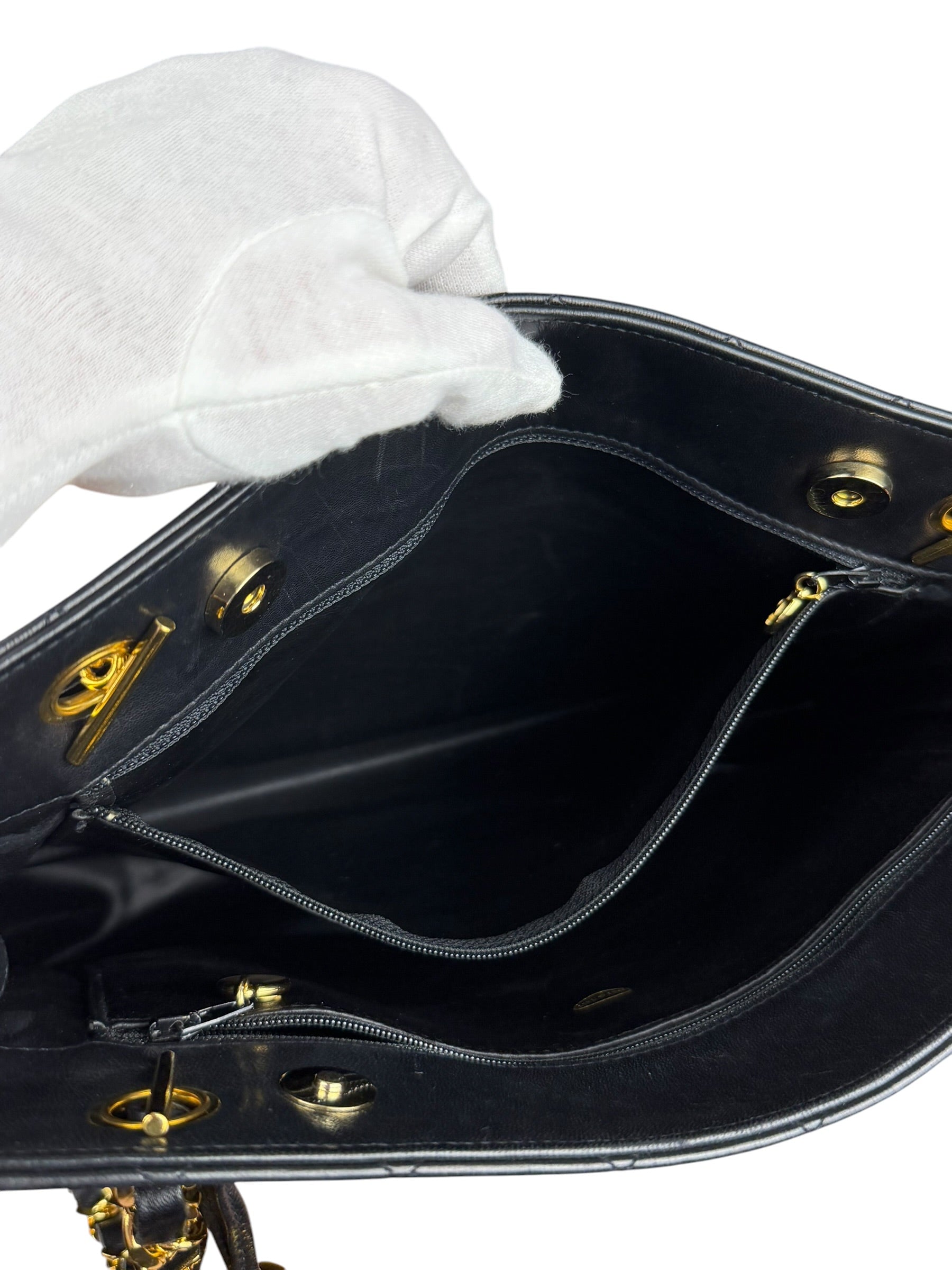 Chanel Black Lambskin Shopper Tote 90s