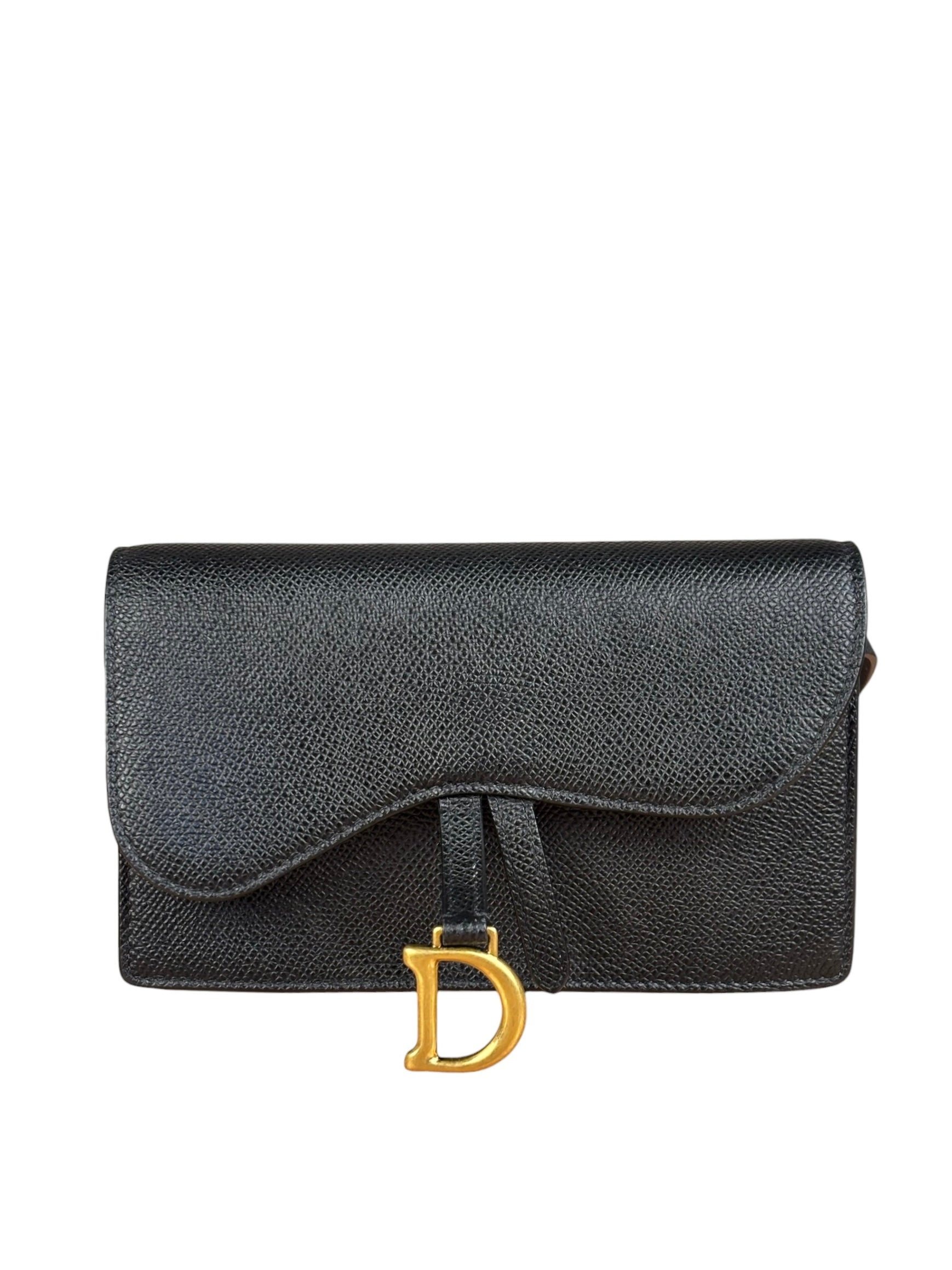 Christian Dior Black Grained Leather Saddle Belt Bag