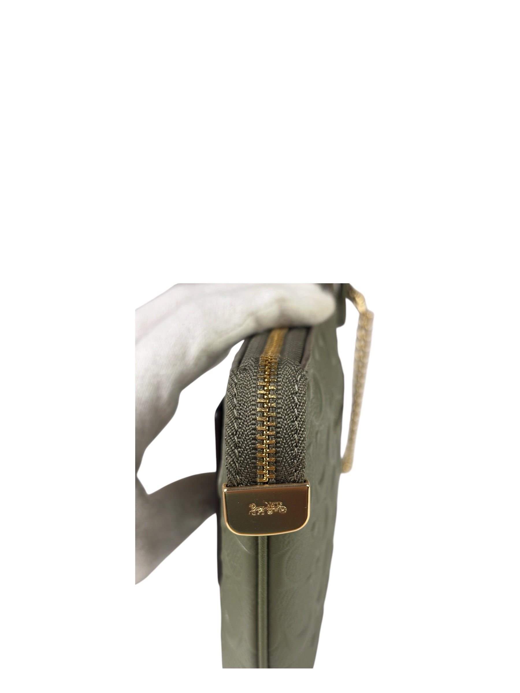 Coach Military Green Leather Signature Wristlet