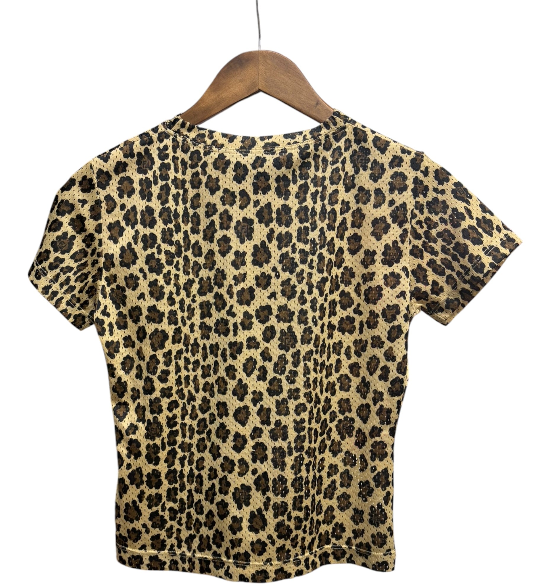 Fendi Black/Beige Leopard Print Short Sleeve Top