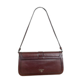 Prada Enameled Metal Triangle Brown Shoulder Bag