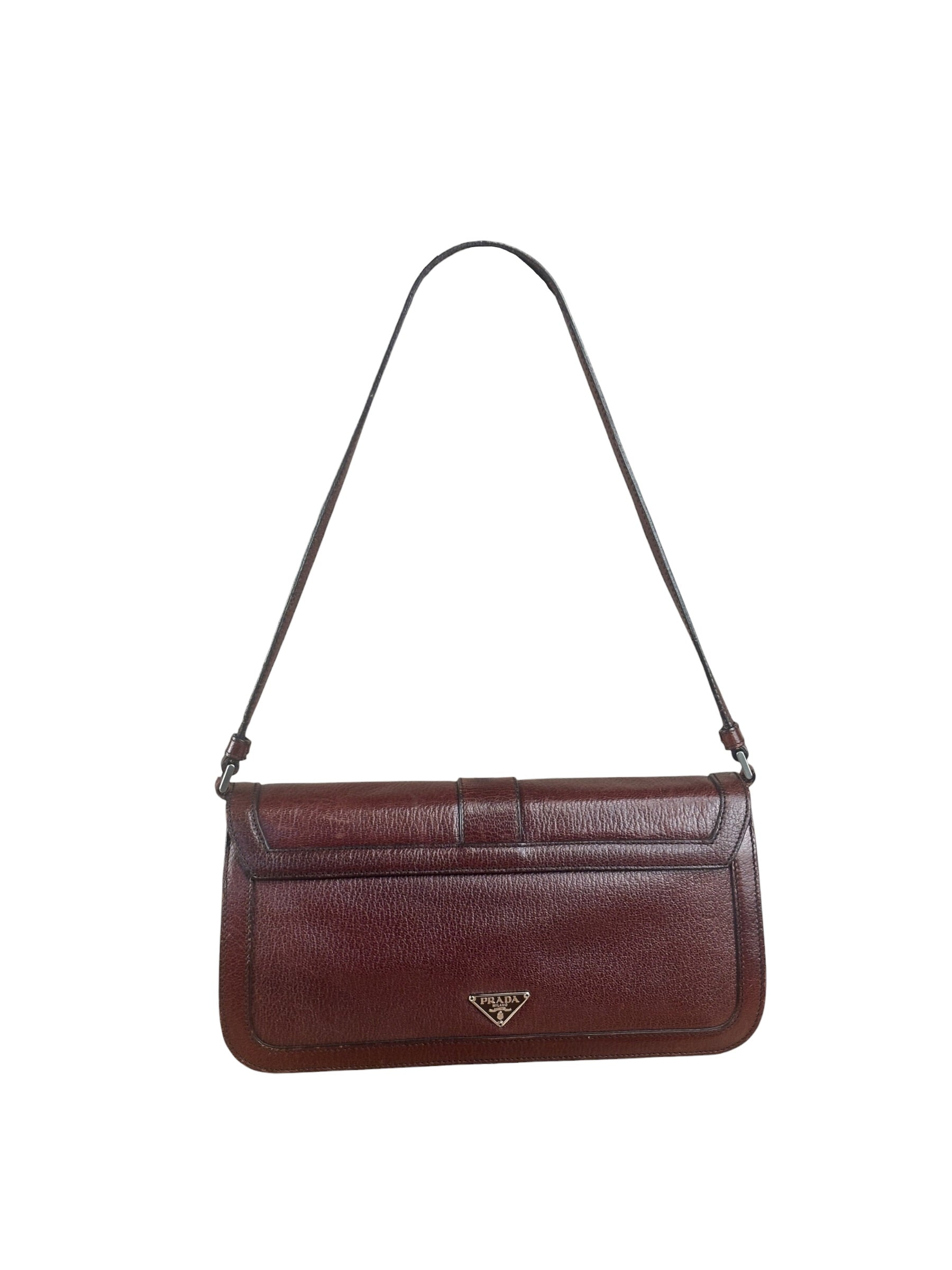 Prada Enameled Metal Triangle Brown Shoulder Bag